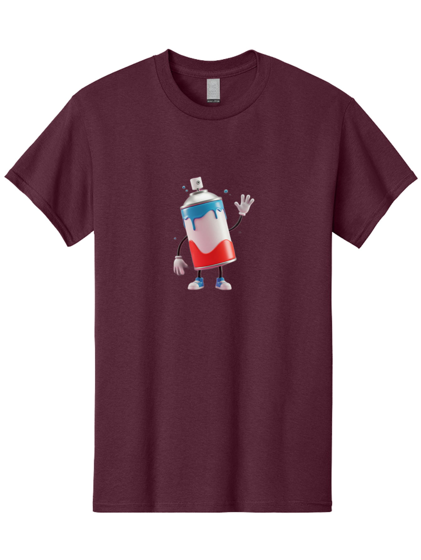 Spray-Paint-Can-Character-1 Men'S Graphic Tee, 100% Cotton, Comfortable Casual Summer Wear, Machine Washable, Cartoon Spray Can, Red White And Blue Paint, Graffiti Art, Street Art Supplies, Vibrant Colors, Animated Character, 3D Illustration, Bad692