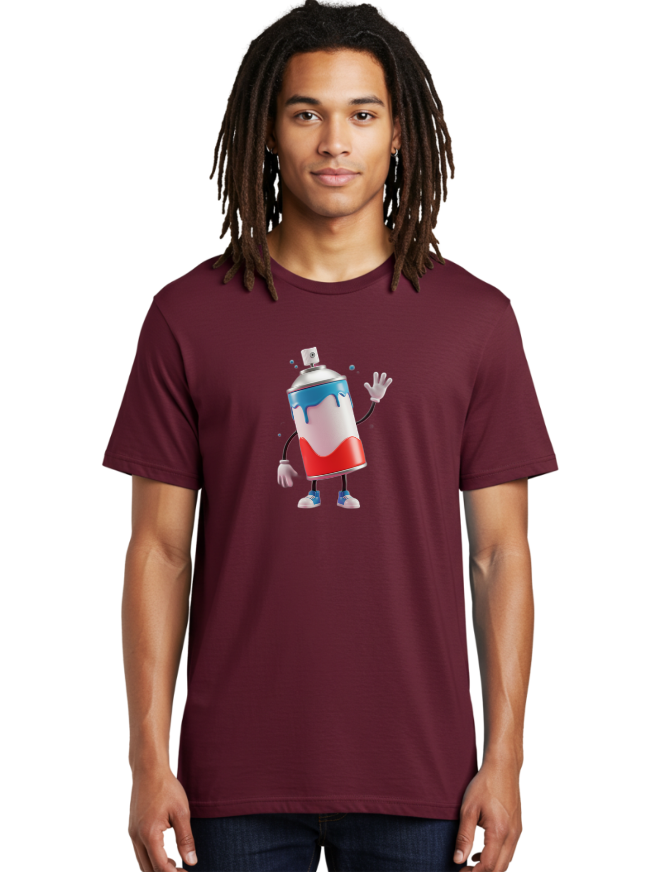 Spray-Paint-Can-Character-1 Men'S Graphic Tee, 100% Cotton, Comfortable Casual Summer Wear, Machine Washable, Cartoon Spray Can, Red White And Blue Paint, Graffiti Art, Street Art Supplies, Vibrant Colors, Animated Character, 3D Illustration, Bad692