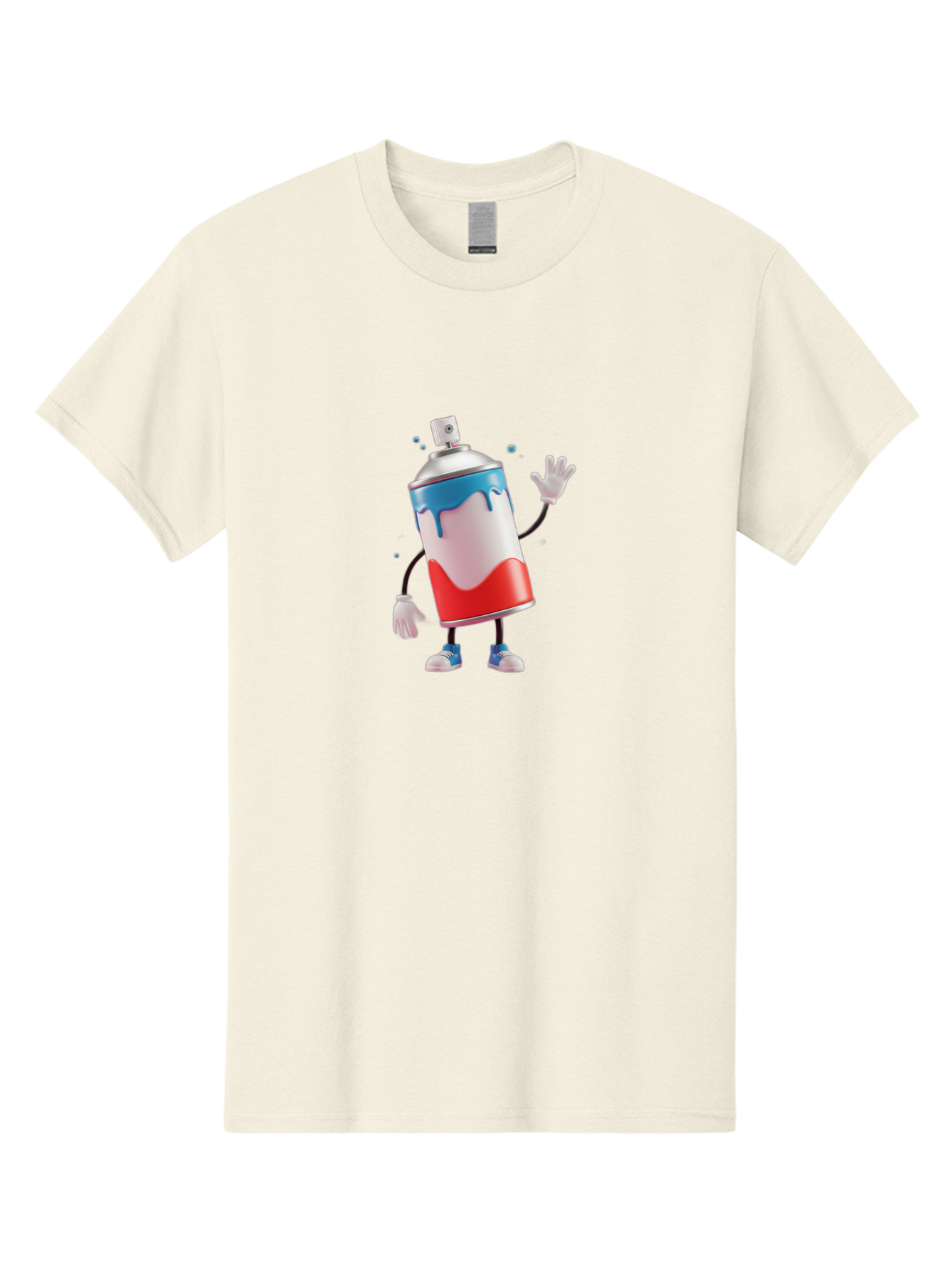 Spray-Paint-Can-Character-1 Men'S Graphic Tee, 100% Cotton, Comfortable Casual Summer Wear, Machine Washable, Cartoon Spray Can, Red White And Blue Paint, Graffiti Art, Street Art Supplies, Vibrant Colors, Animated Character, 3D Illustration, Bad692