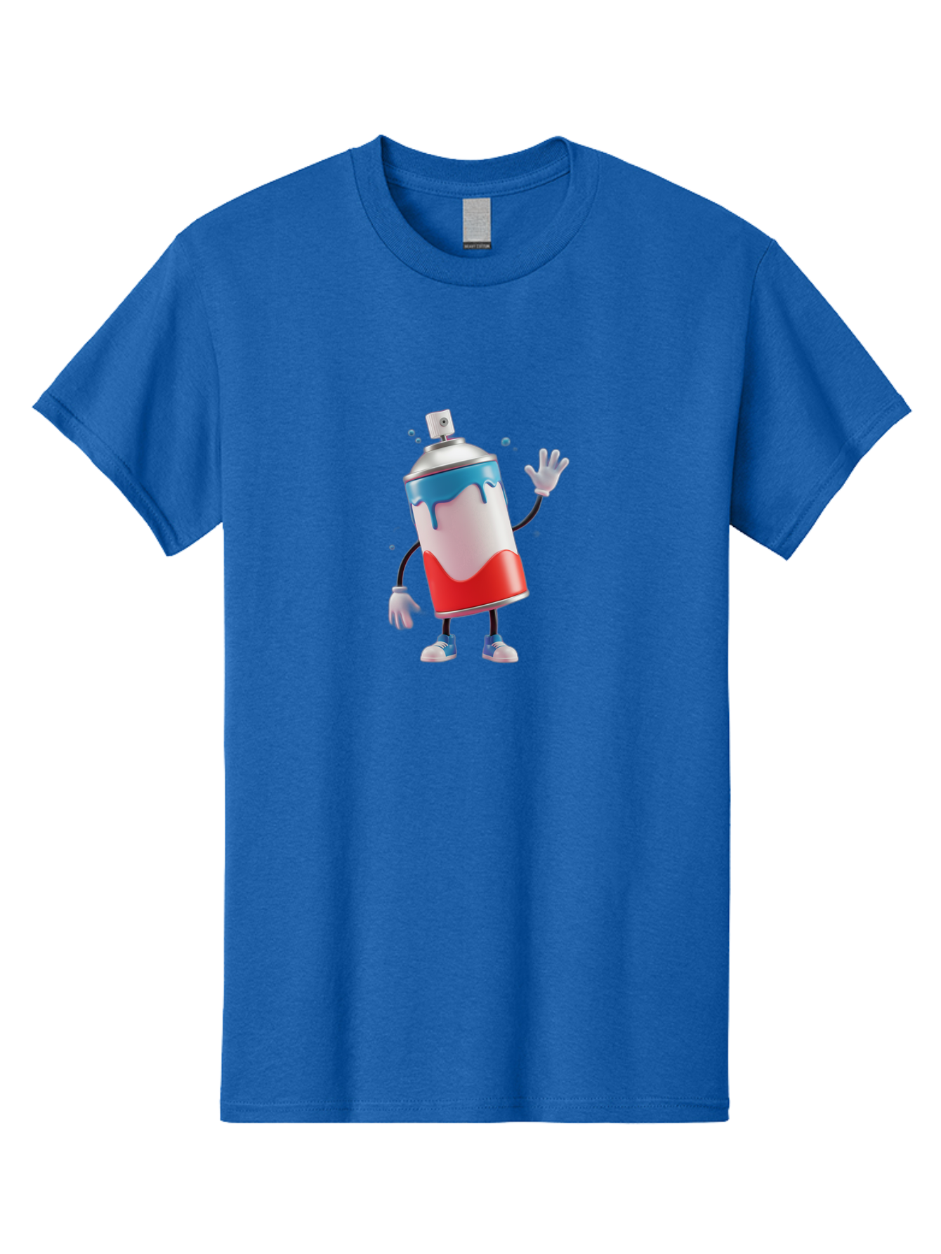 Spray-Paint-Can-Character-1 Men'S Graphic Tee, 100% Cotton, Comfortable Casual Summer Wear, Machine Washable, Cartoon Spray Can, Red White And Blue Paint, Graffiti Art, Street Art Supplies, Vibrant Colors, Animated Character, 3D Illustration, Bad692