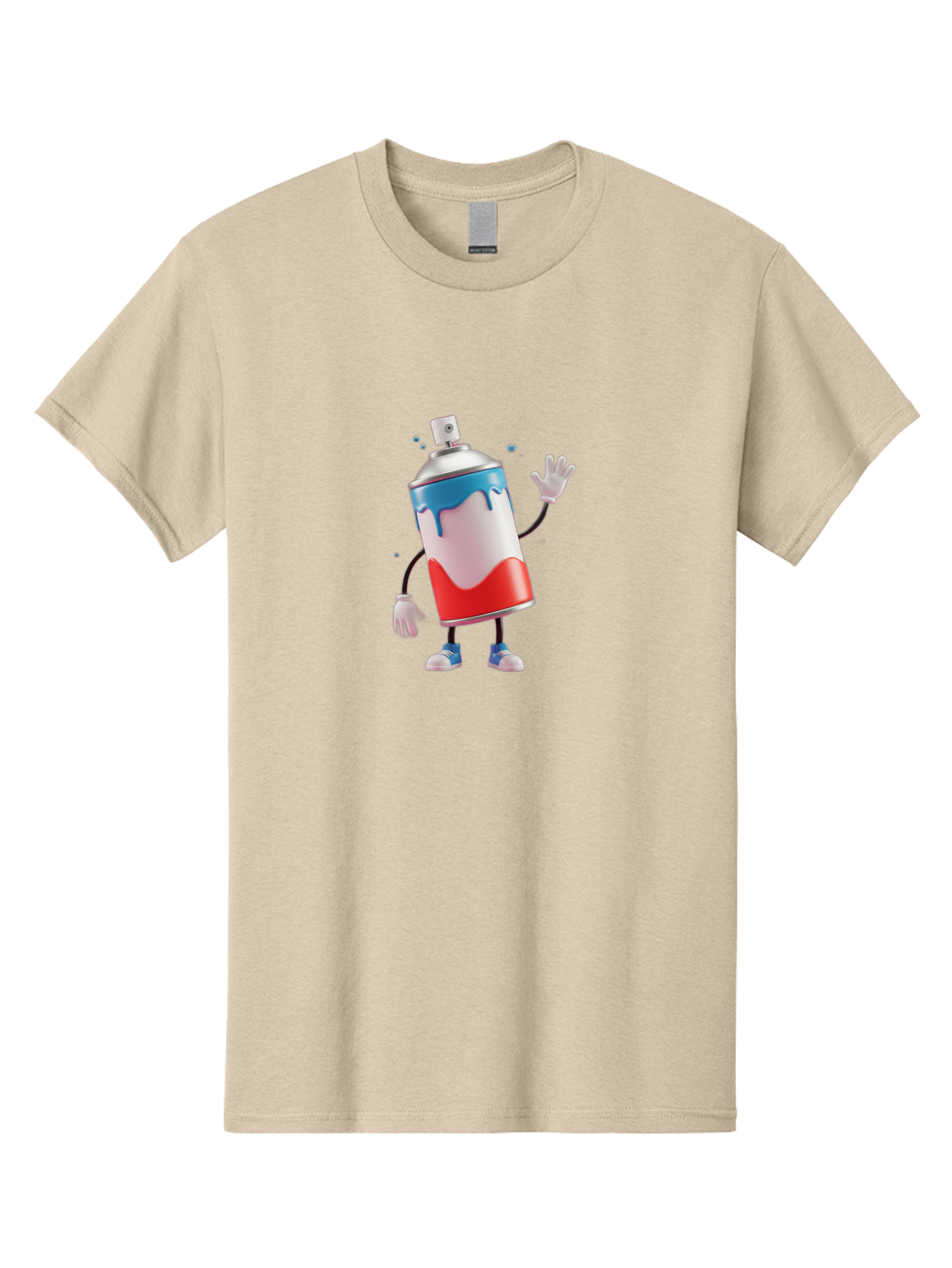 Spray-Paint-Can-Character-1 Men'S Graphic Tee, 100% Cotton, Comfortable Casual Summer Wear, Machine Washable, Cartoon Spray Can, Red White And Blue Paint, Graffiti Art, Street Art Supplies, Vibrant Colors, Animated Character, 3D Illustration, Bad692