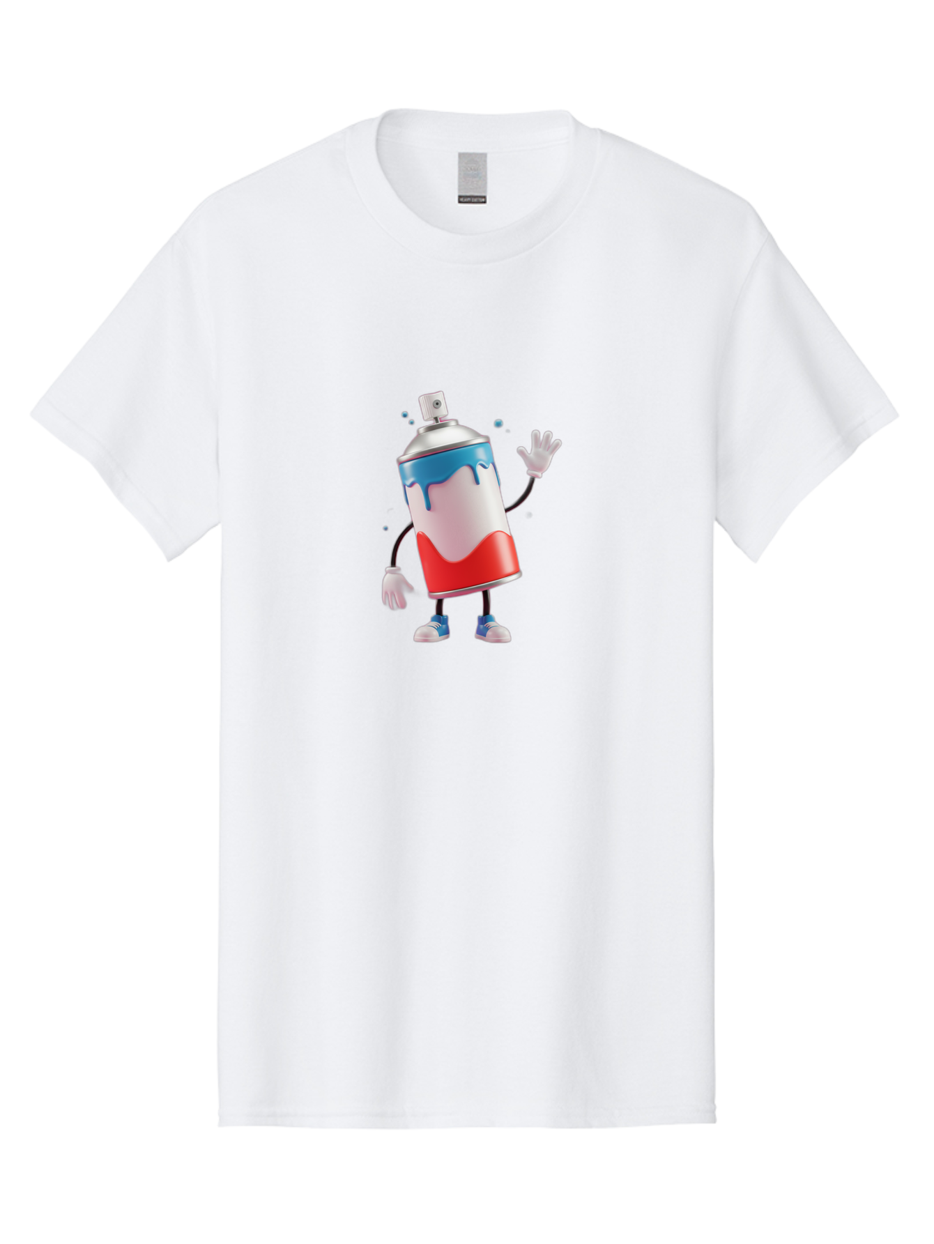 Spray-Paint-Can-Character-1 Men'S Graphic Tee, 100% Cotton, Comfortable Casual Summer Wear, Machine Washable, Cartoon Spray Can, Red White And Blue Paint, Graffiti Art, Street Art Supplies, Vibrant Colors, Animated Character, 3D Illustration, Bad692