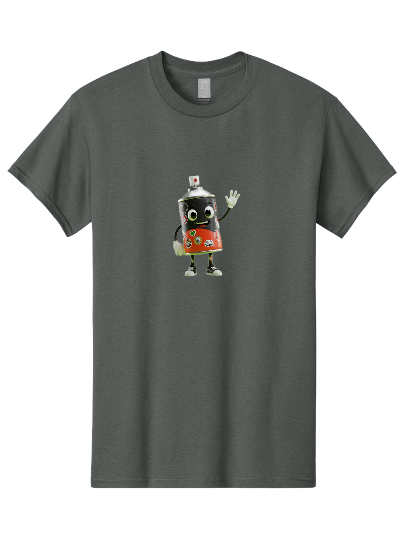 Spray-Paint-Can-Character-2 Men'S Graphic Tee, 100% Cotton, Comfortable Casual Summer Wear, Machine Washable, Cartoon Spray Can, Black And Red Design, Stickers, Smiling Face, Waving Hand, Street Art, Graffiti, Urban Culture, Pop Art Style, Bad693