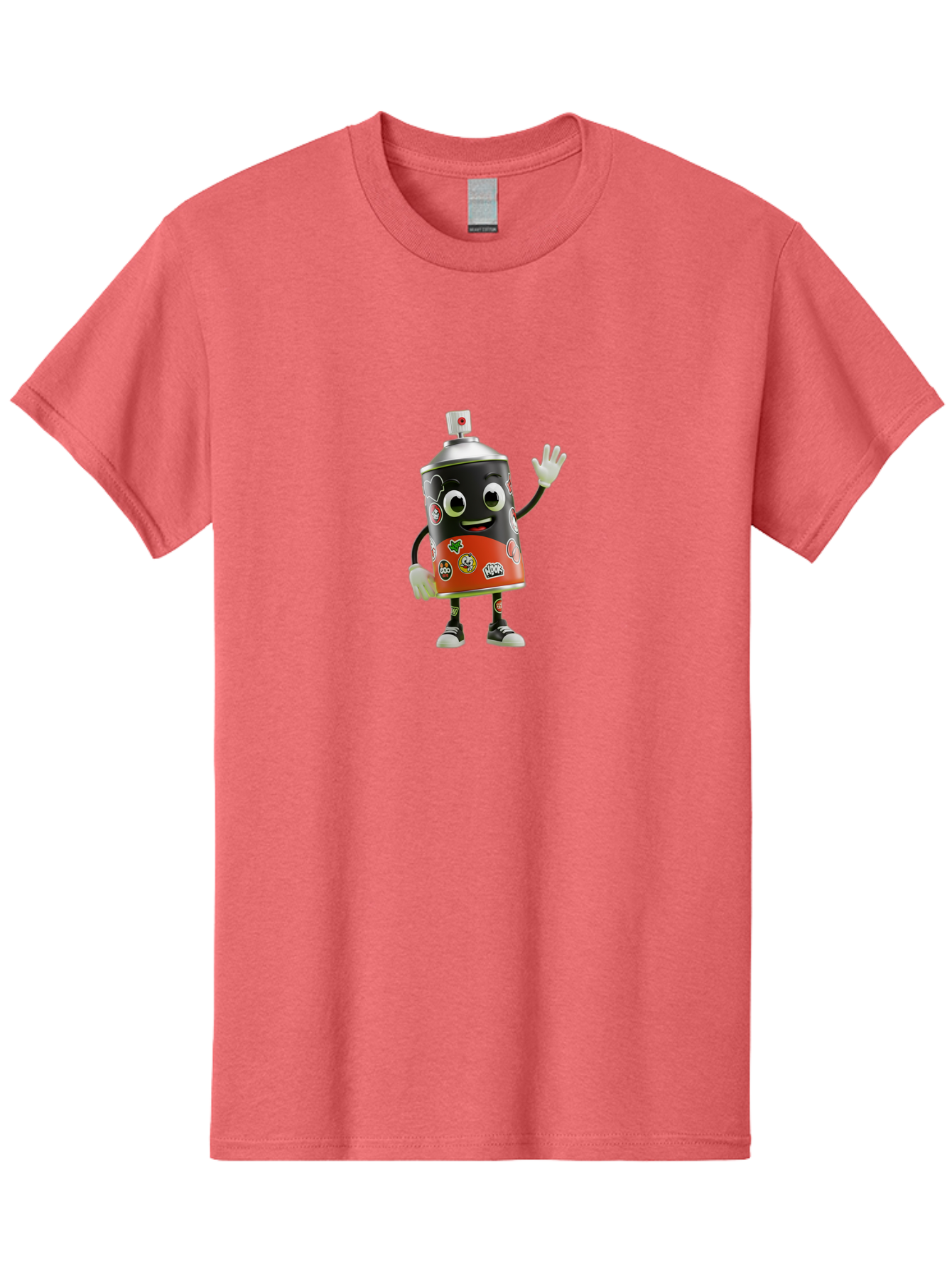 Spray-Paint-Can-Character-2 Men'S Graphic Tee, 100% Cotton, Comfortable Casual Summer Wear, Machine Washable, Cartoon Spray Can, Black And Red Design, Stickers, Smiling Face, Waving Hand, Street Art, Graffiti, Urban Culture, Pop Art Style, Bad693