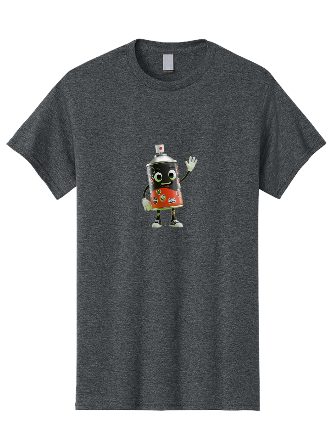 Spray-Paint-Can-Character-2 Men'S Graphic Tee, 100% Cotton, Comfortable Casual Summer Wear, Machine Washable, Cartoon Spray Can, Black And Red Design, Stickers, Smiling Face, Waving Hand, Street Art, Graffiti, Urban Culture, Pop Art Style, Bad693