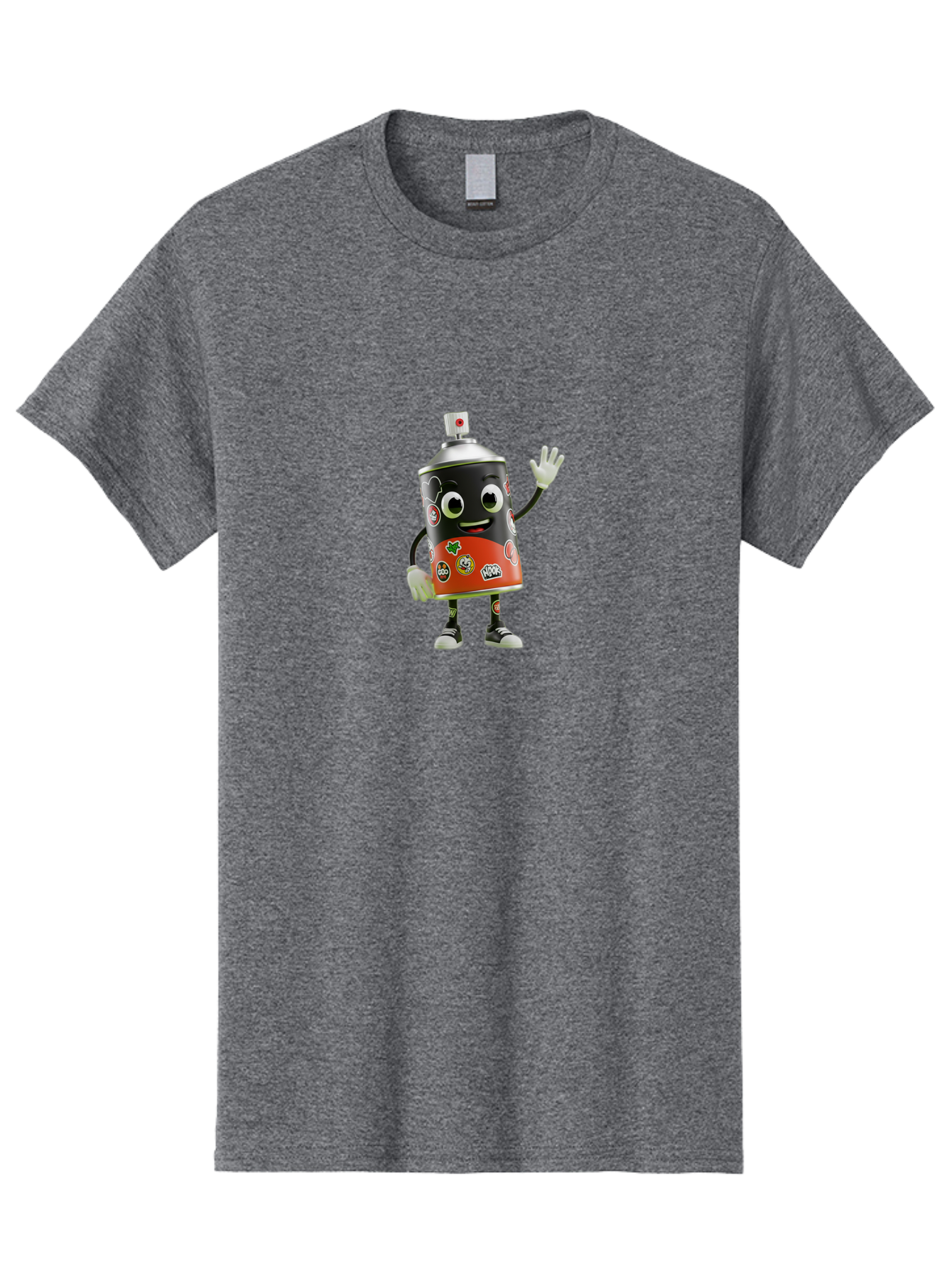 Spray-Paint-Can-Character-2 Men'S Graphic Tee, 100% Cotton, Comfortable Casual Summer Wear, Machine Washable, Cartoon Spray Can, Black And Red Design, Stickers, Smiling Face, Waving Hand, Street Art, Graffiti, Urban Culture, Pop Art Style, Bad693