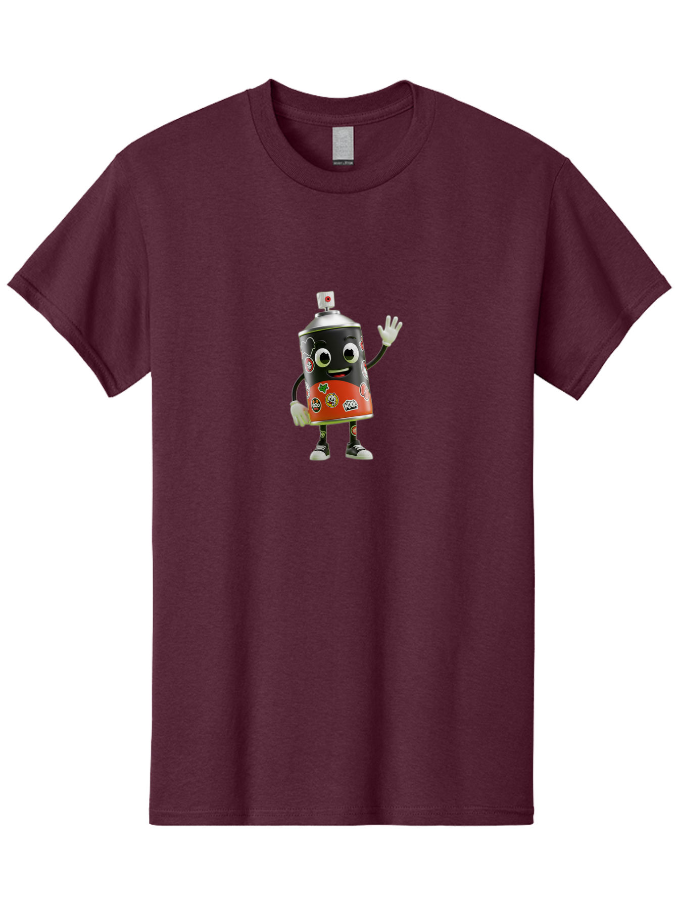 Spray-Paint-Can-Character-2 Men'S Graphic Tee, 100% Cotton, Comfortable Casual Summer Wear, Machine Washable, Cartoon Spray Can, Black And Red Design, Stickers, Smiling Face, Waving Hand, Street Art, Graffiti, Urban Culture, Pop Art Style, Bad693
