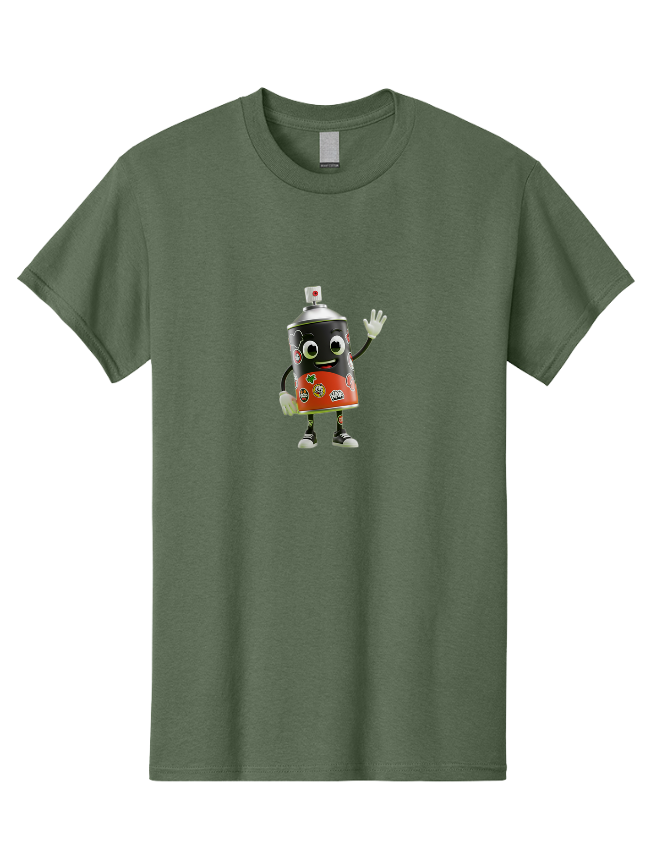 Spray-Paint-Can-Character-2 Men'S Graphic Tee, 100% Cotton, Comfortable Casual Summer Wear, Machine Washable, Cartoon Spray Can, Black And Red Design, Stickers, Smiling Face, Waving Hand, Street Art, Graffiti, Urban Culture, Pop Art Style, Bad693