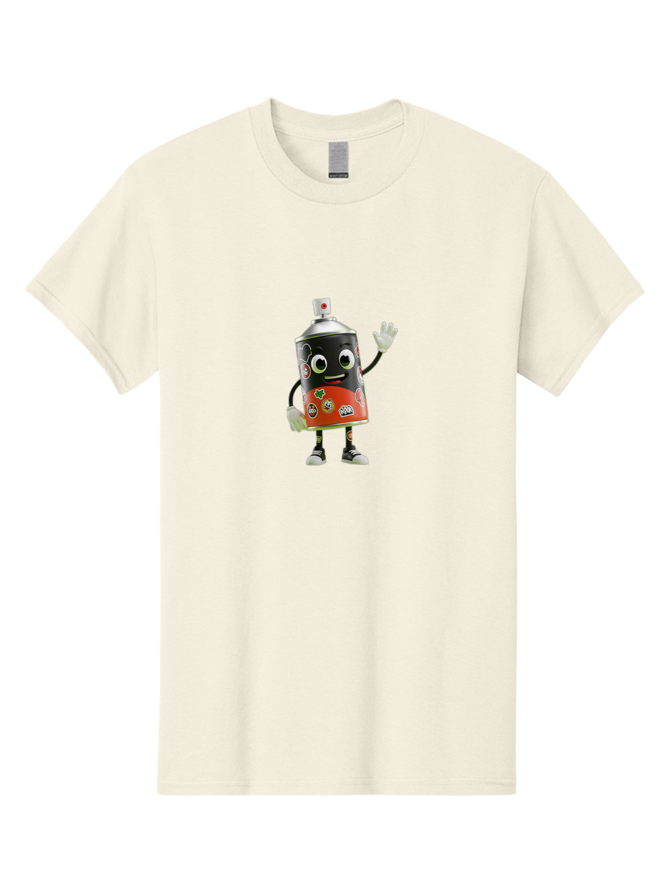 Spray-Paint-Can-Character-2 Men'S Graphic Tee, 100% Cotton, Comfortable Casual Summer Wear, Machine Washable, Cartoon Spray Can, Black And Red Design, Stickers, Smiling Face, Waving Hand, Street Art, Graffiti, Urban Culture, Pop Art Style, Bad693