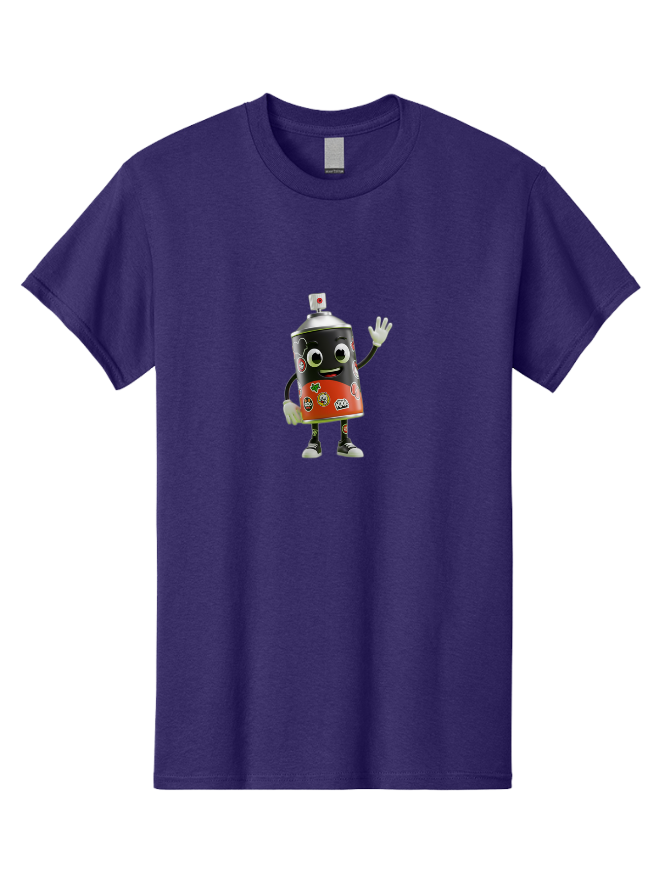 Spray-Paint-Can-Character-2 Men'S Graphic Tee, 100% Cotton, Comfortable Casual Summer Wear, Machine Washable, Cartoon Spray Can, Black And Red Design, Stickers, Smiling Face, Waving Hand, Street Art, Graffiti, Urban Culture, Pop Art Style, Bad693