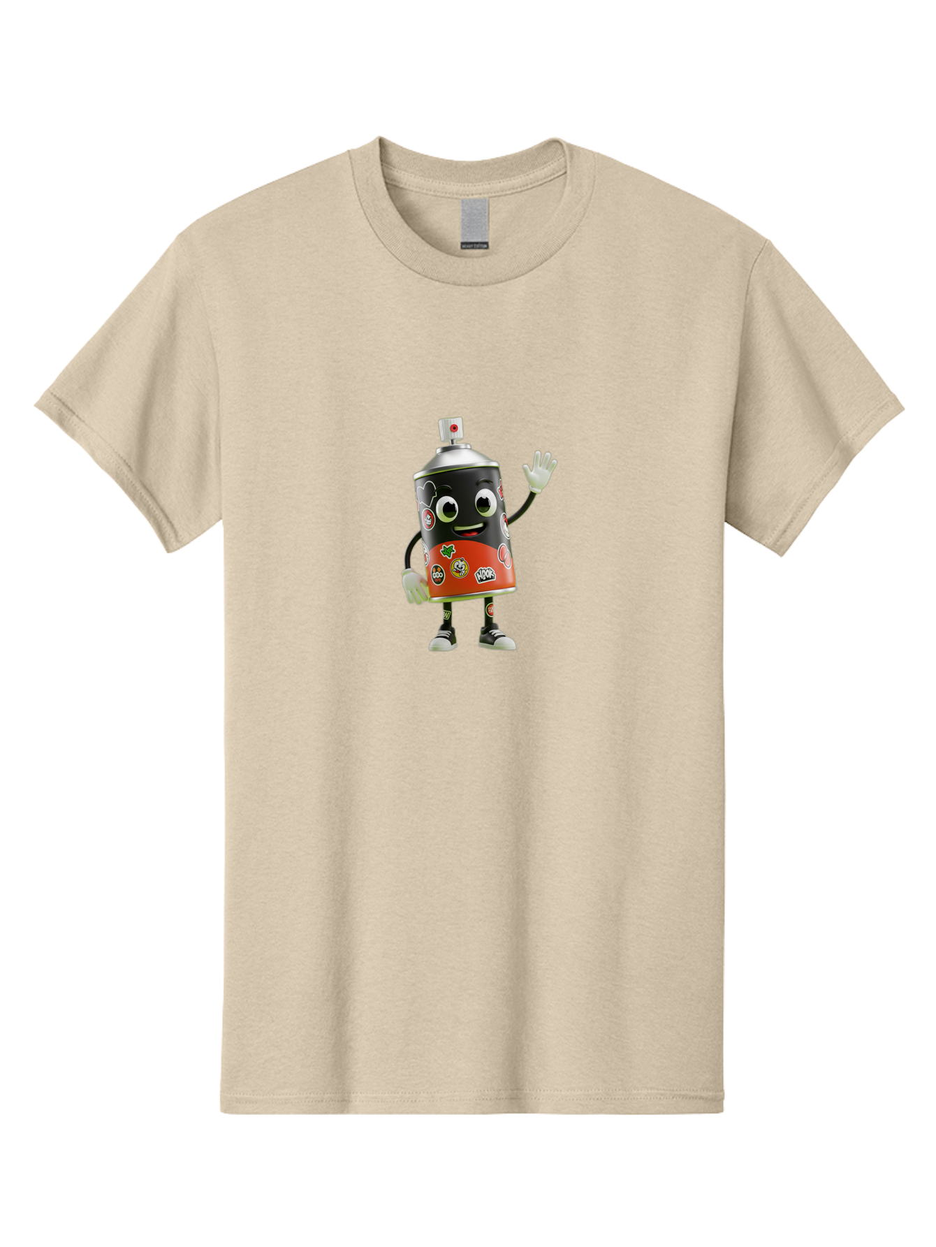 Spray-Paint-Can-Character-2 Men'S Graphic Tee, 100% Cotton, Comfortable Casual Summer Wear, Machine Washable, Cartoon Spray Can, Black And Red Design, Stickers, Smiling Face, Waving Hand, Street Art, Graffiti, Urban Culture, Pop Art Style, Bad693
