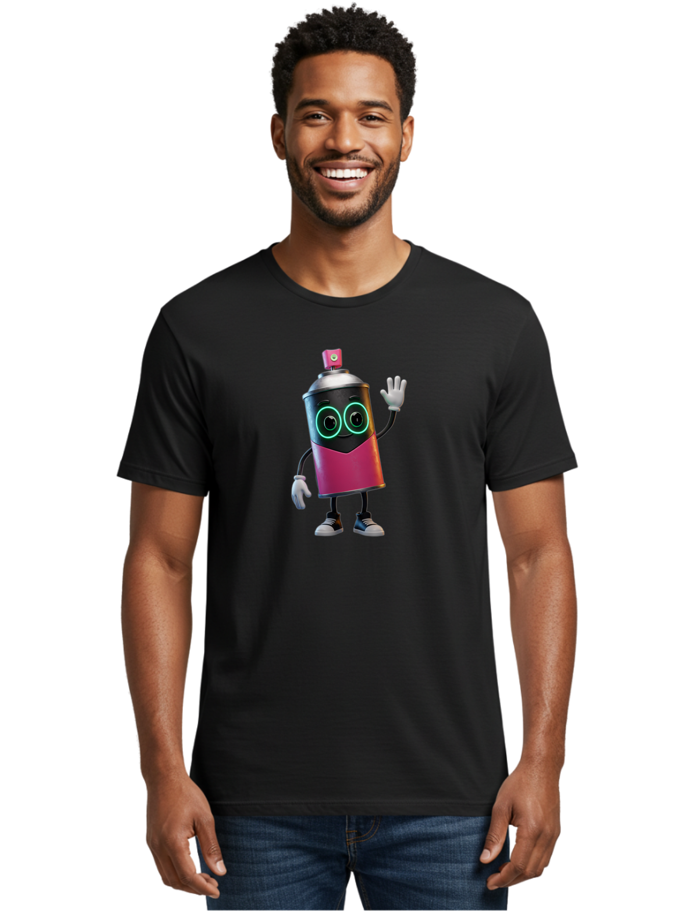 Spray-Paint-Can-Character Men'S Graphic Tee, 100% Cotton, Comfortable Casual Summer Wear, Machine Washable, Cartoon Spray Can, Street Art, Graffiti, Vibrant Colors, Friendly Character, Cute Design, Urban Art, Spray Paint Can, Bad694