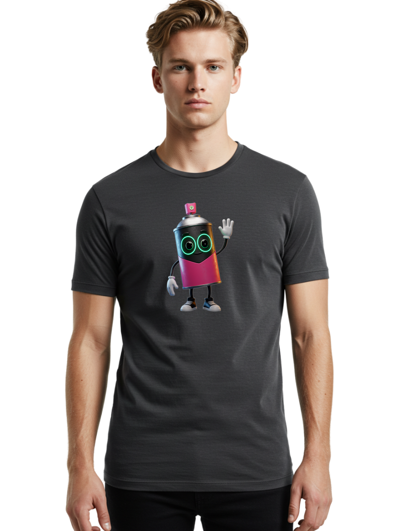 Spray-Paint-Can-Character Men'S Graphic Tee, 100% Cotton, Comfortable Casual Summer Wear, Machine Washable, Cartoon Spray Can, Street Art, Graffiti, Vibrant Colors, Friendly Character, Cute Design, Urban Art, Spray Paint Can, Bad694