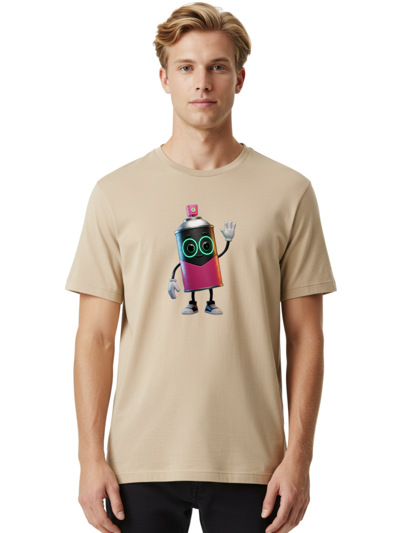 Spray-Paint-Can-Character Men'S Graphic Tee, 100% Cotton, Comfortable Casual Summer Wear, Machine Washable, Cartoon Spray Can, Street Art, Graffiti, Vibrant Colors, Friendly Character, Cute Design, Urban Art, Spray Paint Can, Bad694