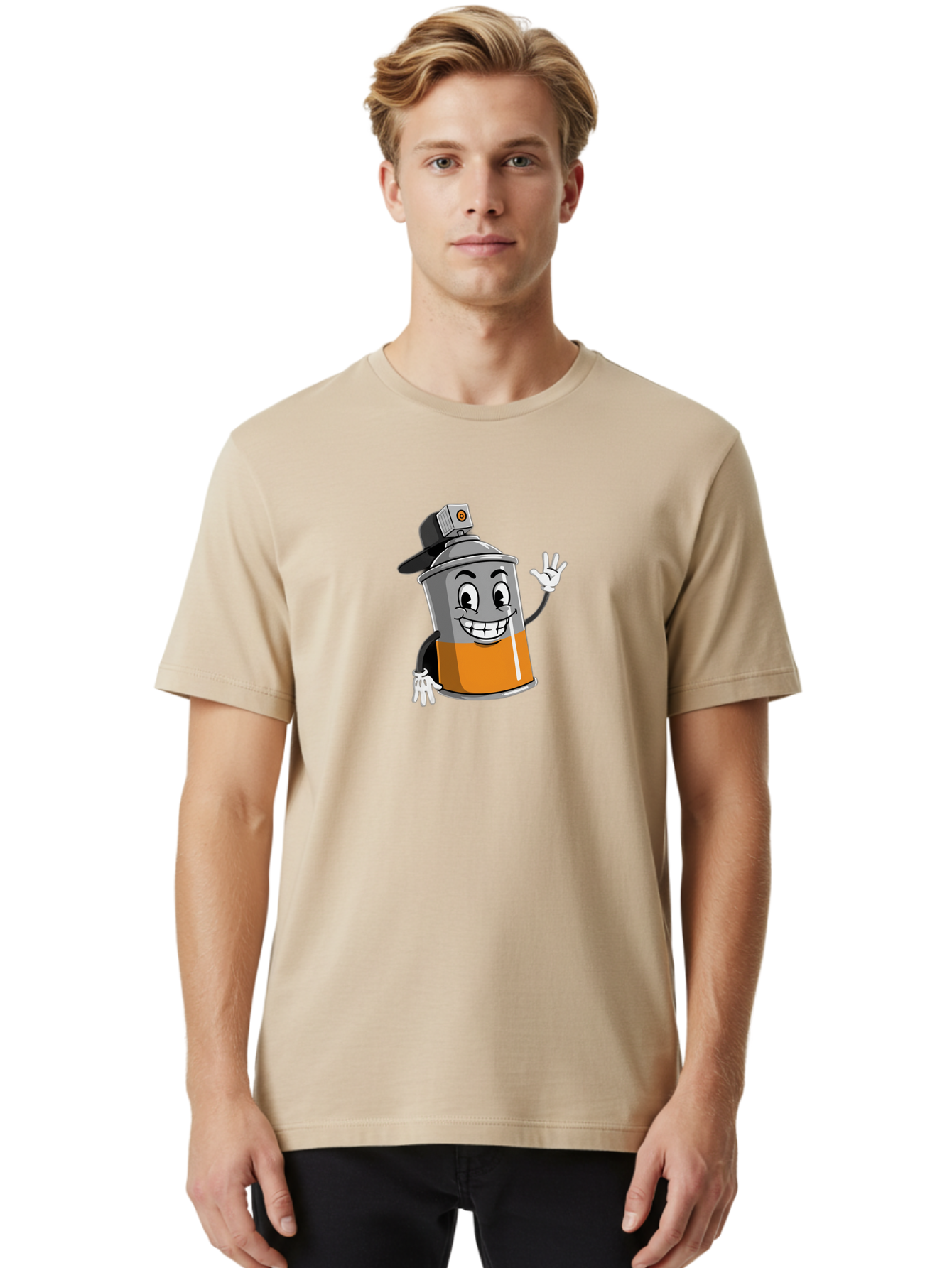 Spray-Paint-Can Men'S Graphic Tee, 100% Cotton, Comfortable Casual Summer Wear, Machine Washable, Cartoon Character, Spray Paint Can, Smiling Face, Street Art, Graffiti, Vibrant Colors, Playful Design, Happy Vibe Bad695