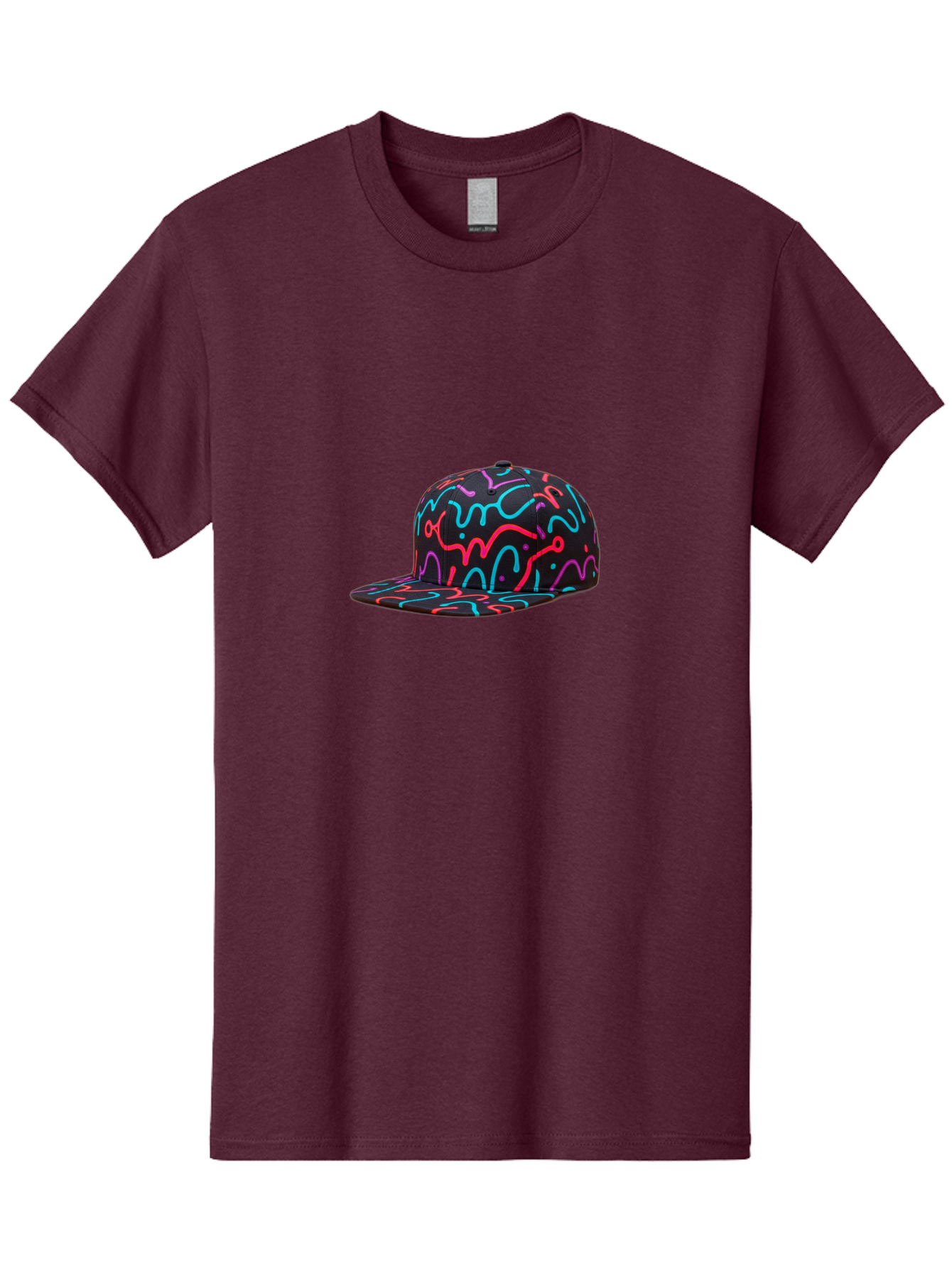 Squiggly-Baseball-Cap Men'S Graphic Tee, 100% Cotton, Comfortable Casual Summer Wear, Machine Washable, Snapback Hat, Neon Squiggles, Black Hat, Vibrant Colors, Streetwear Fashion, Trendy Accessories, Casual Style, Hat Fashion Bad697