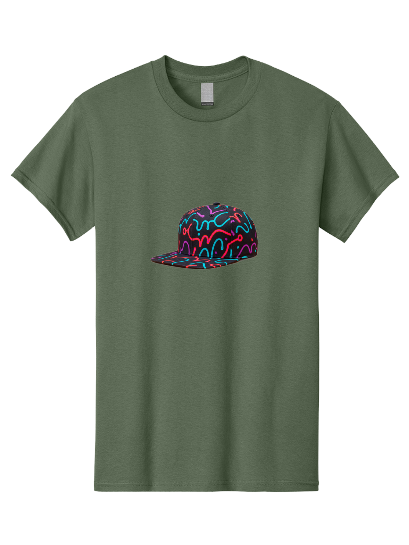 Squiggly-Baseball-Cap Men'S Graphic Tee, 100% Cotton, Comfortable Casual Summer Wear, Machine Washable, Snapback Hat, Neon Squiggles, Black Hat, Vibrant Colors, Streetwear Fashion, Trendy Accessories, Casual Style, Hat Fashion Bad697