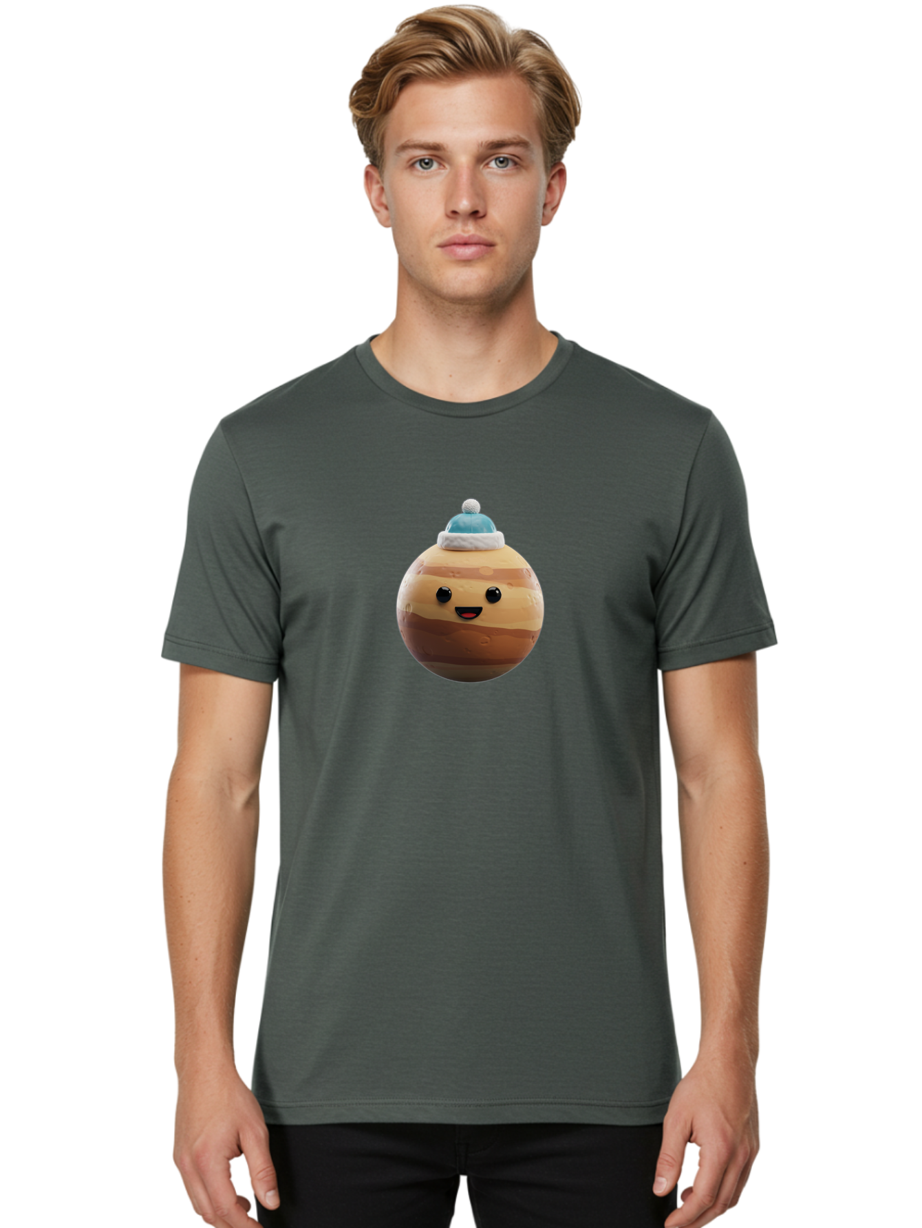 Squishmallow Men'S Graphic Tee, 100% Cotton, Comfortable Casual Summer Wear, Machine Washable, Cute Plush Toy, Squishmallow Character, Caramel Color, Blue Beanie, Soft Texture, Cheerful Face, Round Shape, Squishy Toy, Collectible Plush, Bad699