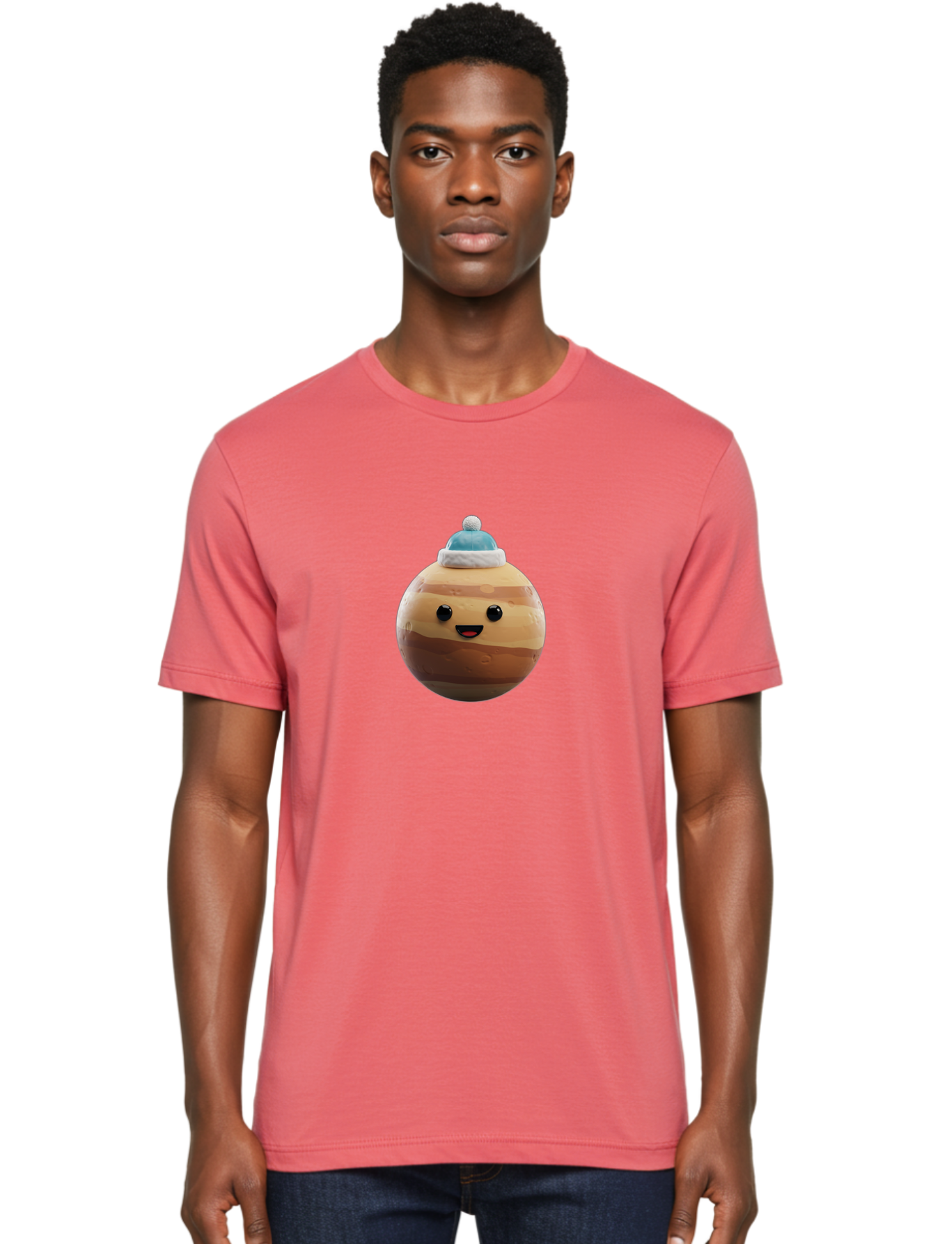 Squishmallow Men'S Graphic Tee, 100% Cotton, Comfortable Casual Summer Wear, Machine Washable, Cute Plush Toy, Squishmallow Character, Caramel Color, Blue Beanie, Soft Texture, Cheerful Face, Round Shape, Squishy Toy, Collectible Plush, Bad699