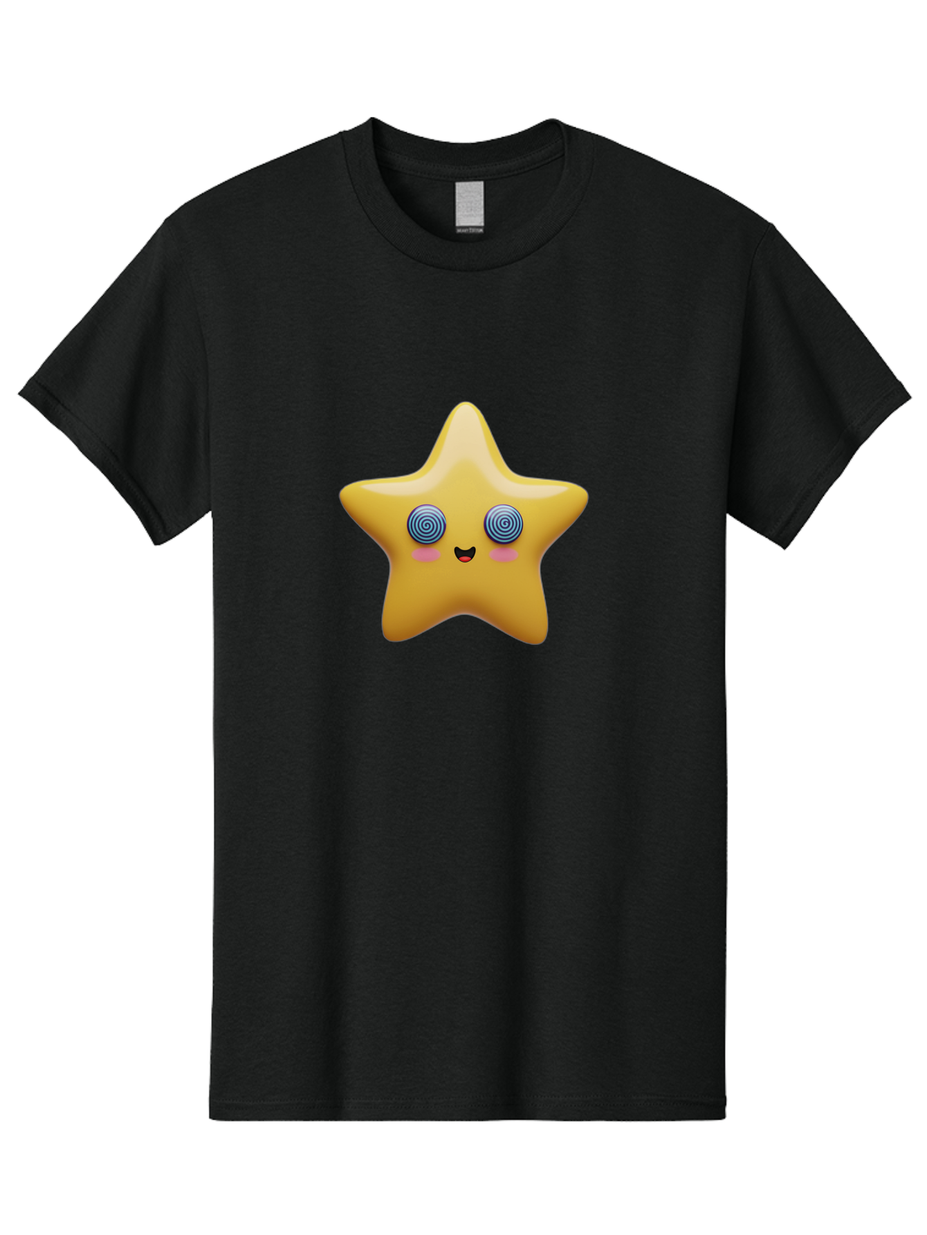 Star-Character Men'S Graphic Tee, 100% Cotton, Comfortable Casual Summer Wear, Machine Washable, Cartoon Star, Cute Face, Spiral Eyes, Smiling Mouth, Rosy Cheeks, Yellow Star, Kawaii Character, Fun Design, Playful Graphics, Bad702