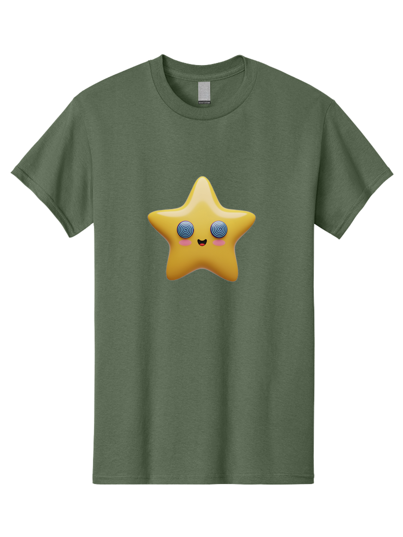 Star-Character Men'S Graphic Tee, 100% Cotton, Comfortable Casual Summer Wear, Machine Washable, Cartoon Star, Cute Face, Spiral Eyes, Smiling Mouth, Rosy Cheeks, Yellow Star, Kawaii Character, Fun Design, Playful Graphics, Bad702