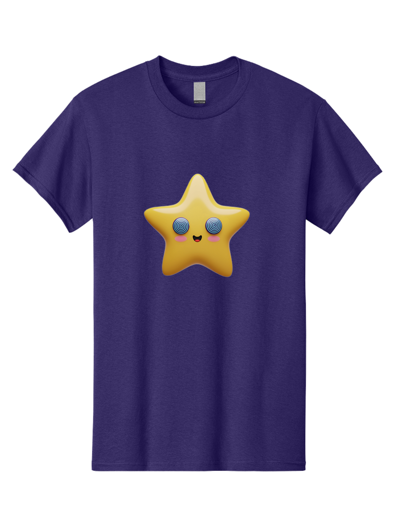 Star-Character Men'S Graphic Tee, 100% Cotton, Comfortable Casual Summer Wear, Machine Washable, Cartoon Star, Cute Face, Spiral Eyes, Smiling Mouth, Rosy Cheeks, Yellow Star, Kawaii Character, Fun Design, Playful Graphics, Bad702
