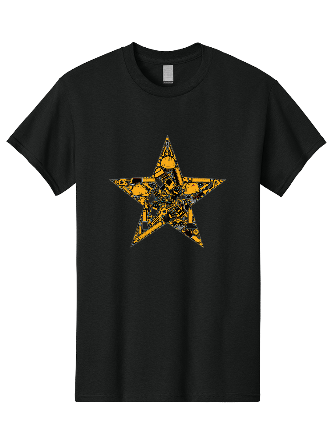 Star-Construction Men'S Graphic Tee, 100% Cotton, Comfortable Casual Summer Wear, Machine Washable, Construction Machinery, Yellow Hard Hats, Star Shape, Mechanical Parts, Industrial Equipment, Construction Industry, Engineering Tools Bad703