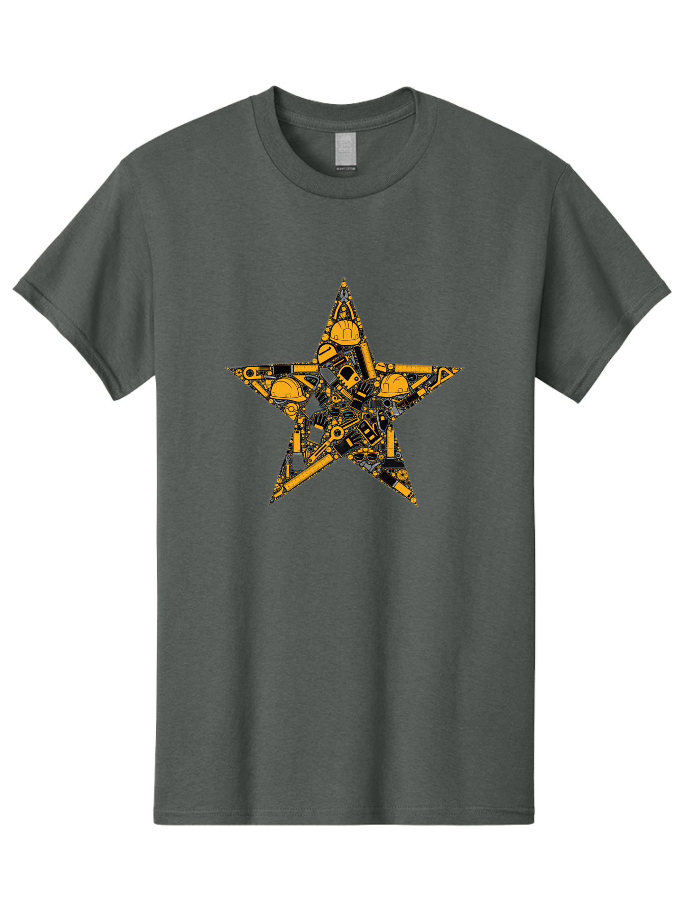 Star-Construction Men'S Graphic Tee, 100% Cotton, Comfortable Casual Summer Wear, Machine Washable, Construction Machinery, Yellow Hard Hats, Star Shape, Mechanical Parts, Industrial Equipment, Construction Industry, Engineering Tools Bad703