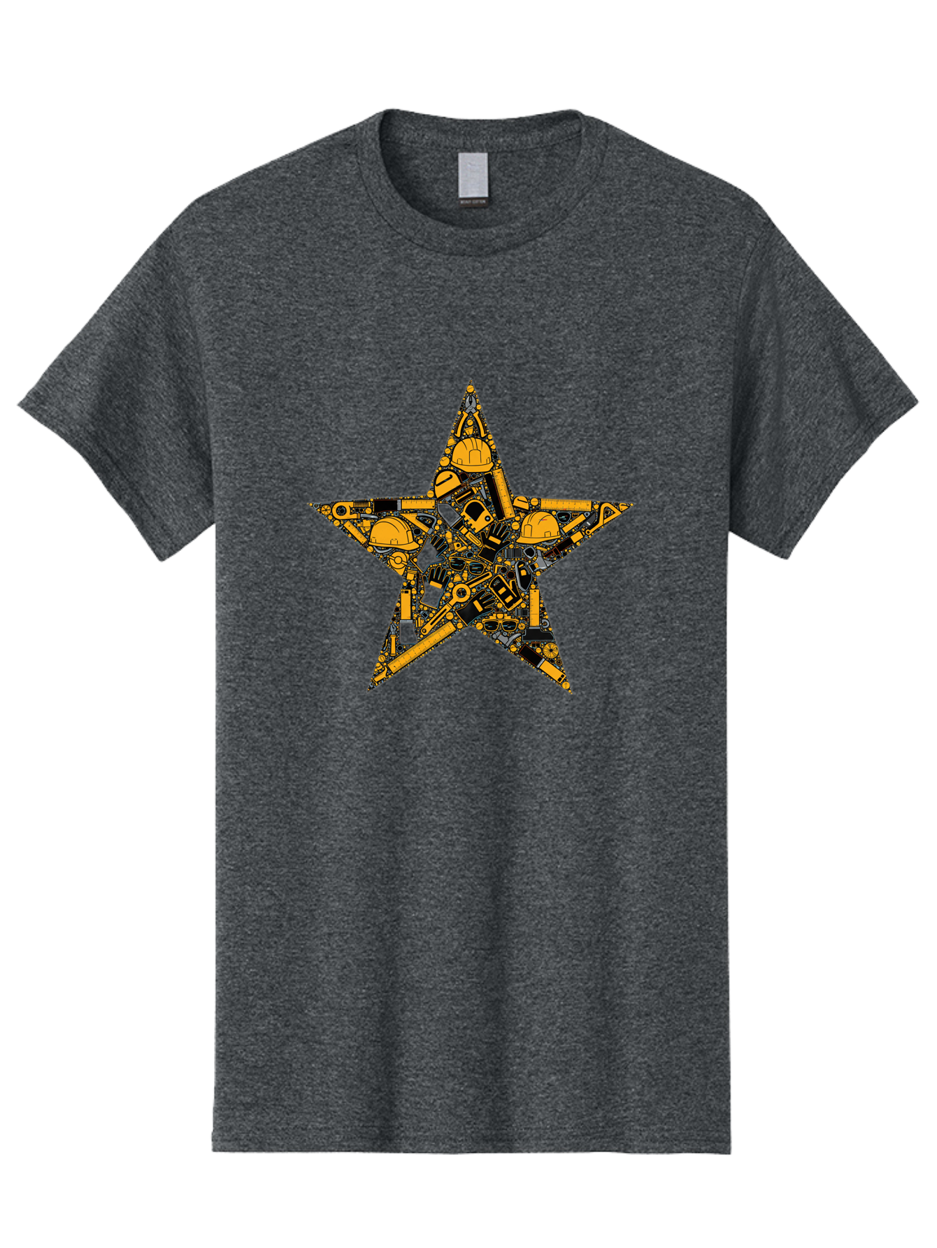 Star-Construction Men'S Graphic Tee, 100% Cotton, Comfortable Casual Summer Wear, Machine Washable, Construction Machinery, Yellow Hard Hats, Star Shape, Mechanical Parts, Industrial Equipment, Construction Industry, Engineering Tools Bad703