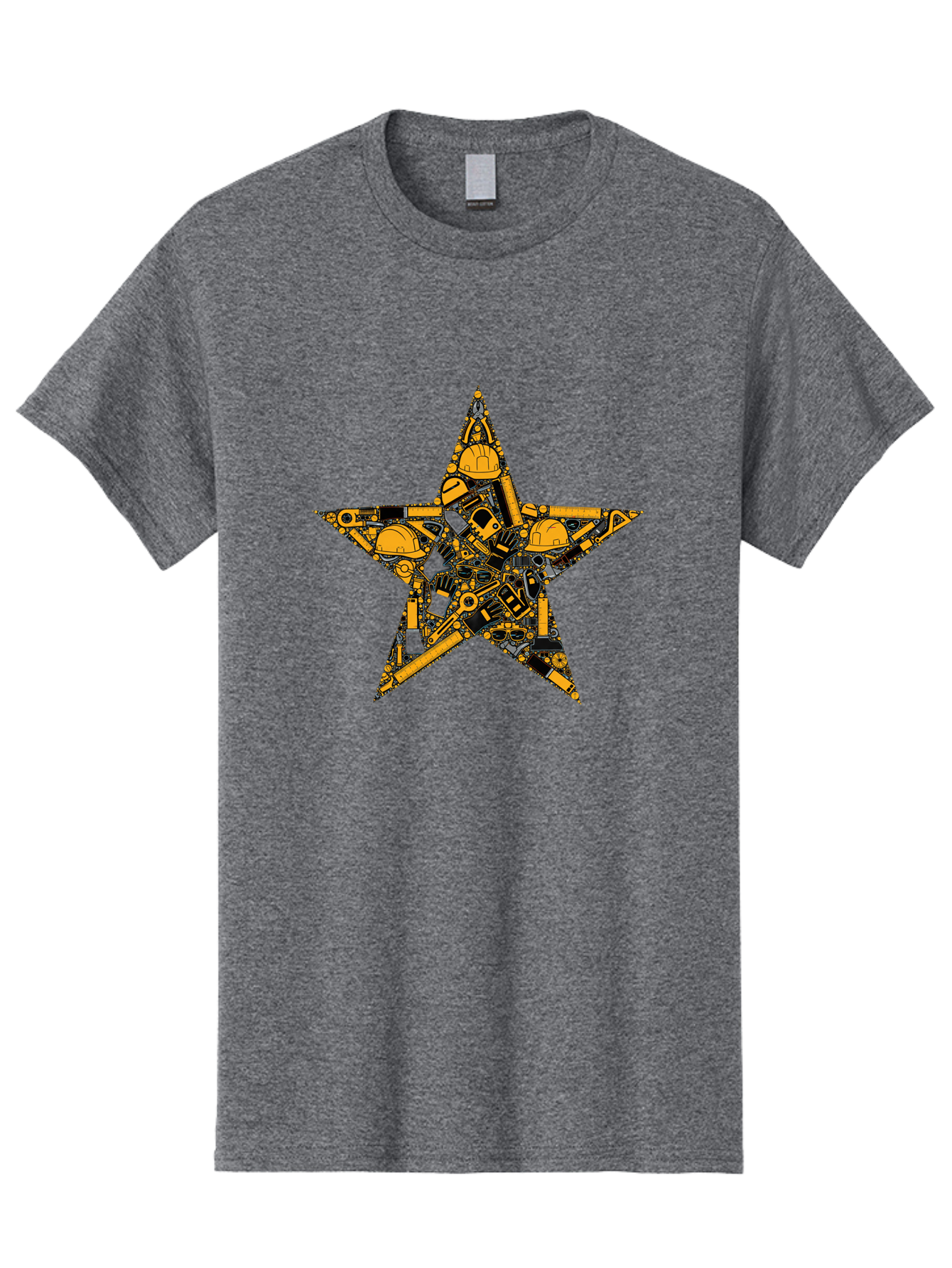 Star-Construction Men'S Graphic Tee, 100% Cotton, Comfortable Casual Summer Wear, Machine Washable, Construction Machinery, Yellow Hard Hats, Star Shape, Mechanical Parts, Industrial Equipment, Construction Industry, Engineering Tools Bad703
