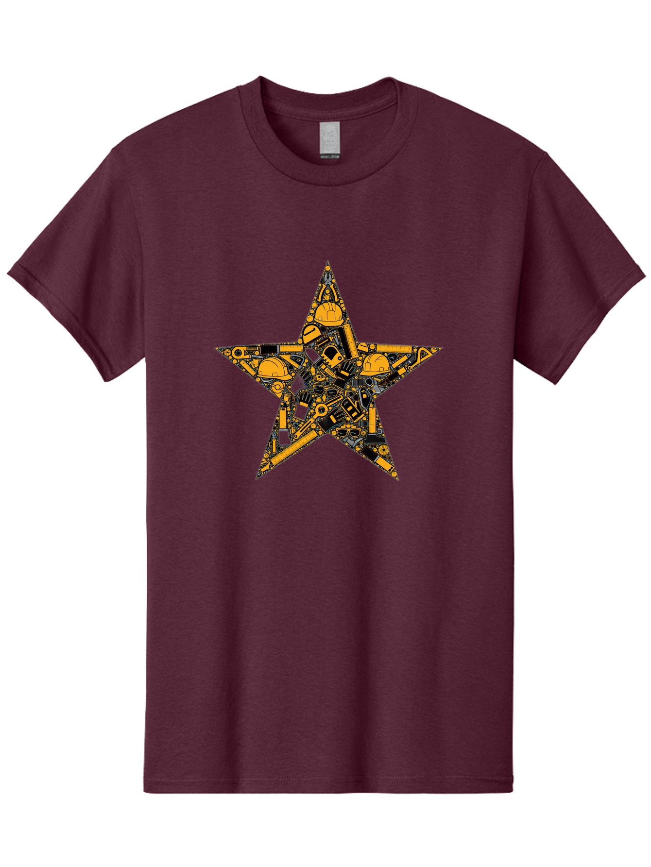 Star-Construction Men'S Graphic Tee, 100% Cotton, Comfortable Casual Summer Wear, Machine Washable, Construction Machinery, Yellow Hard Hats, Star Shape, Mechanical Parts, Industrial Equipment, Construction Industry, Engineering Tools Bad703