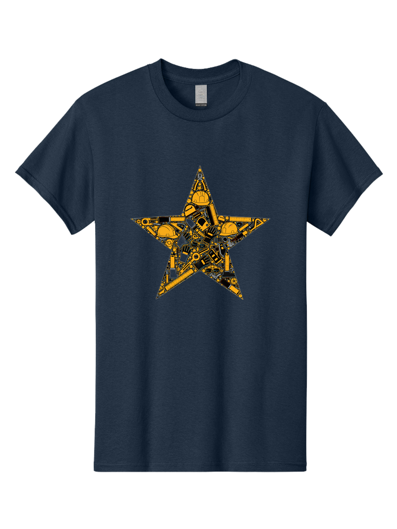 Star-Construction Men'S Graphic Tee, 100% Cotton, Comfortable Casual Summer Wear, Machine Washable, Construction Machinery, Yellow Hard Hats, Star Shape, Mechanical Parts, Industrial Equipment, Construction Industry, Engineering Tools Bad703