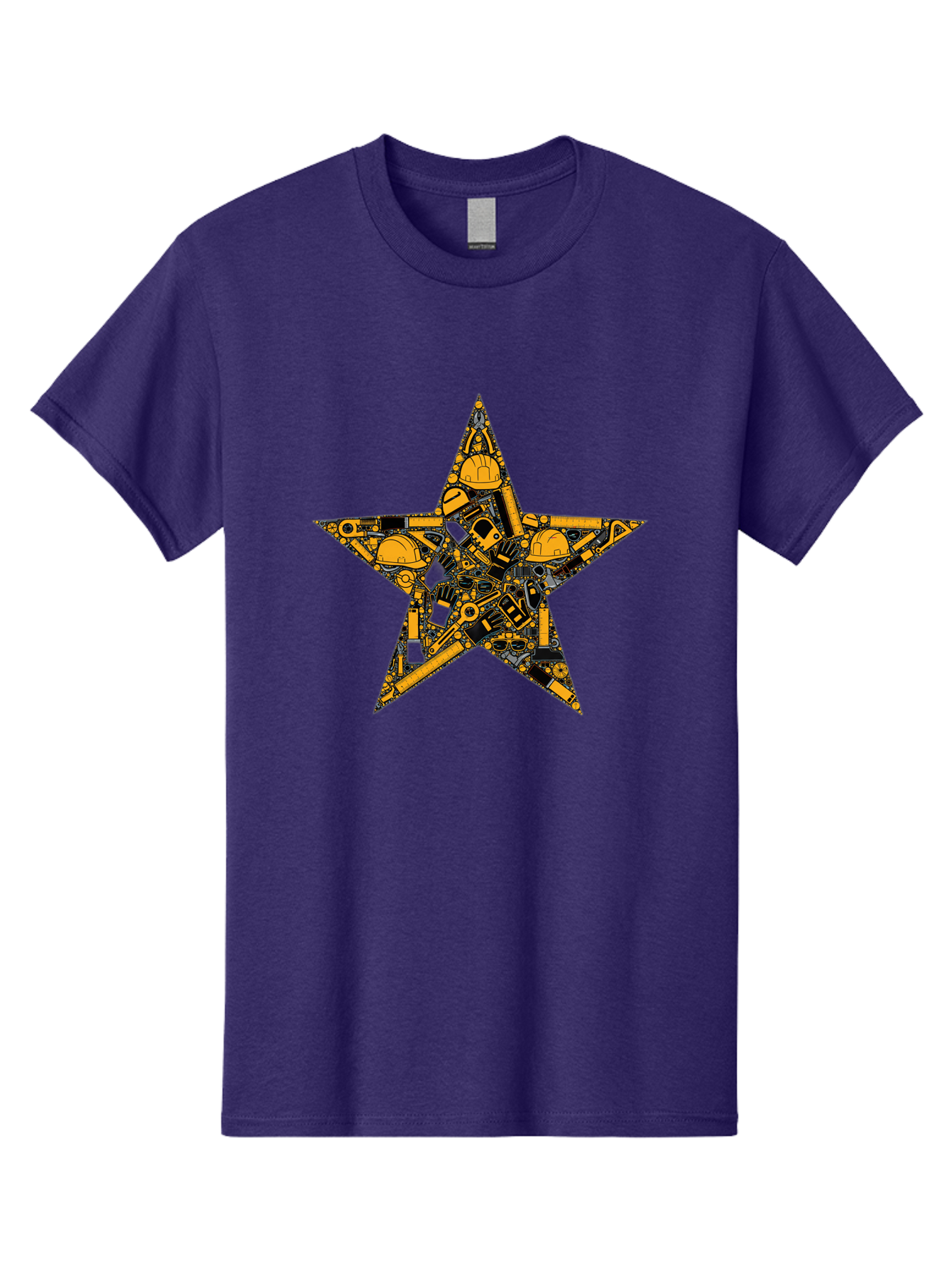 Star-Construction Men'S Graphic Tee, 100% Cotton, Comfortable Casual Summer Wear, Machine Washable, Construction Machinery, Yellow Hard Hats, Star Shape, Mechanical Parts, Industrial Equipment, Construction Industry, Engineering Tools Bad703