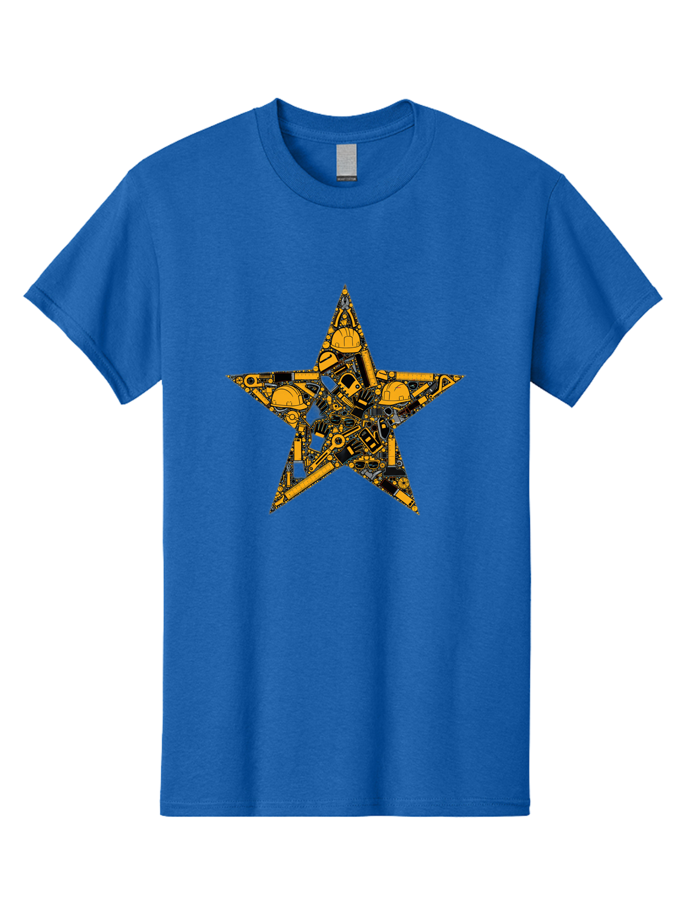 Star-Construction Men'S Graphic Tee, 100% Cotton, Comfortable Casual Summer Wear, Machine Washable, Construction Machinery, Yellow Hard Hats, Star Shape, Mechanical Parts, Industrial Equipment, Construction Industry, Engineering Tools Bad703