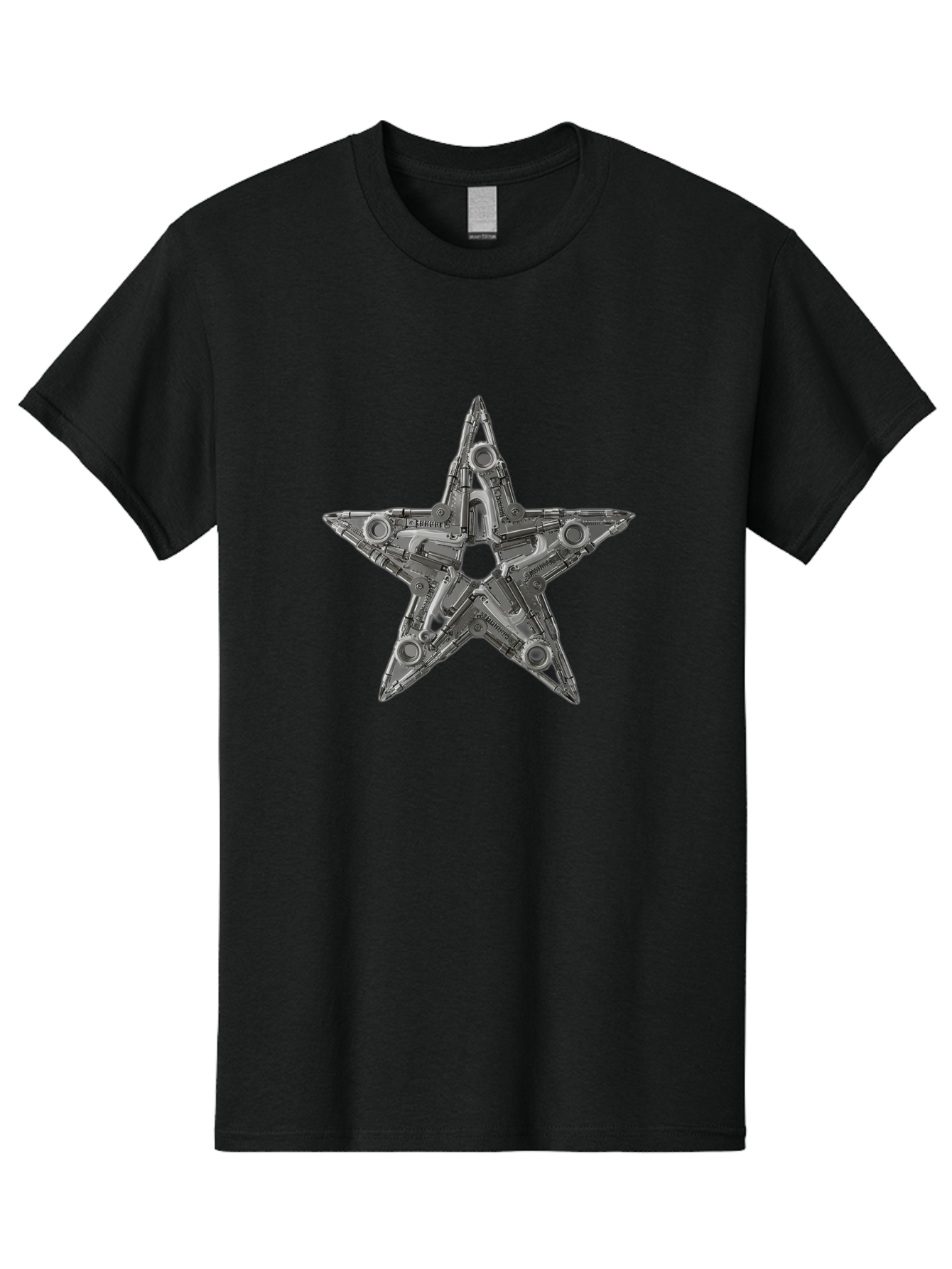 Star-Logo Men'S Graphic Tee, 100% Cotton, Comfortable Casual Summer Wear, Machine Washable, Metal Star Shape, Industrial Design, Mechanical Parts, Futuristic Elements, Metallic Details, Robotic Components, Sci-Fi Aesthetic, Star Symbol, Bad705