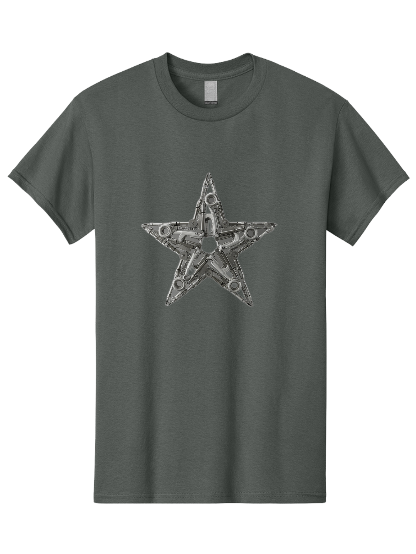 Star-Logo Men'S Graphic Tee, 100% Cotton, Comfortable Casual Summer Wear, Machine Washable, Metal Star Shape, Industrial Design, Mechanical Parts, Futuristic Elements, Metallic Details, Robotic Components, Sci-Fi Aesthetic, Star Symbol, Bad705
