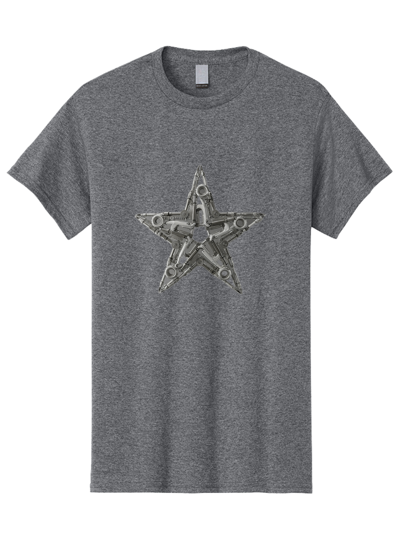 Star-Logo Men'S Graphic Tee, 100% Cotton, Comfortable Casual Summer Wear, Machine Washable, Metal Star Shape, Industrial Design, Mechanical Parts, Futuristic Elements, Metallic Details, Robotic Components, Sci-Fi Aesthetic, Star Symbol, Bad705
