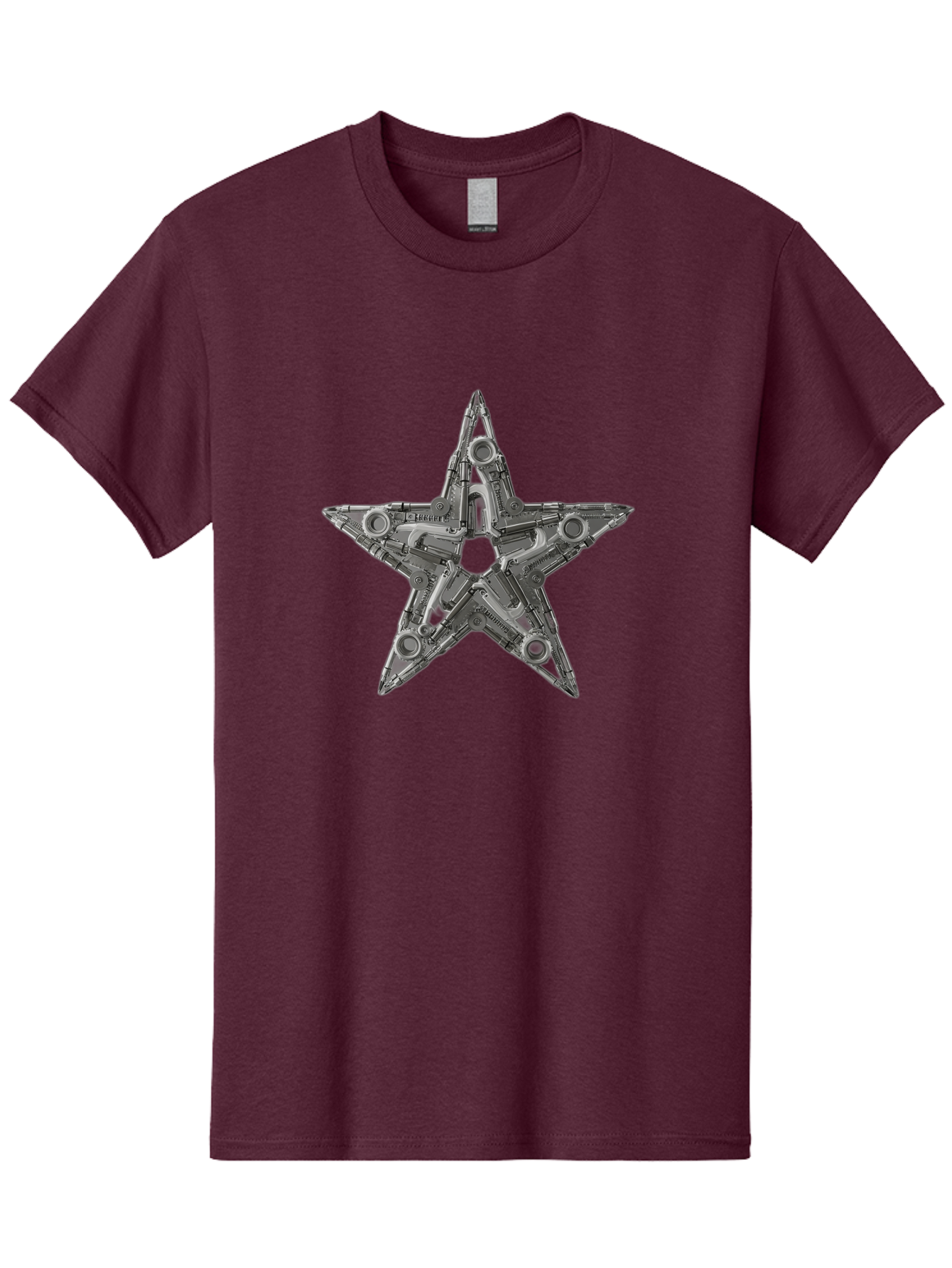 Star-Logo Men'S Graphic Tee, 100% Cotton, Comfortable Casual Summer Wear, Machine Washable, Metal Star Shape, Industrial Design, Mechanical Parts, Futuristic Elements, Metallic Details, Robotic Components, Sci-Fi Aesthetic, Star Symbol, Bad705
