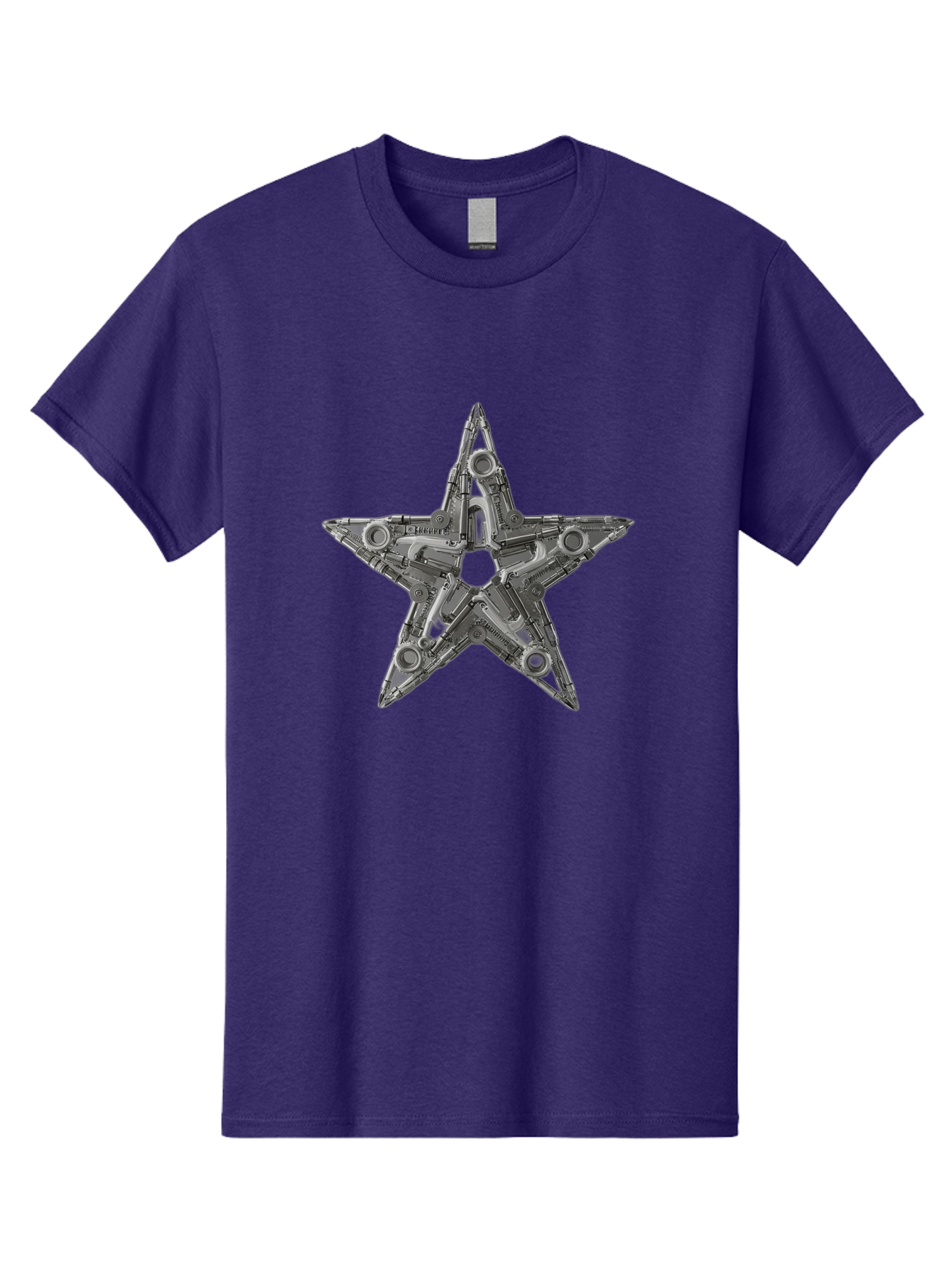 Star-Logo Men'S Graphic Tee, 100% Cotton, Comfortable Casual Summer Wear, Machine Washable, Metal Star Shape, Industrial Design, Mechanical Parts, Futuristic Elements, Metallic Details, Robotic Components, Sci-Fi Aesthetic, Star Symbol, Bad705