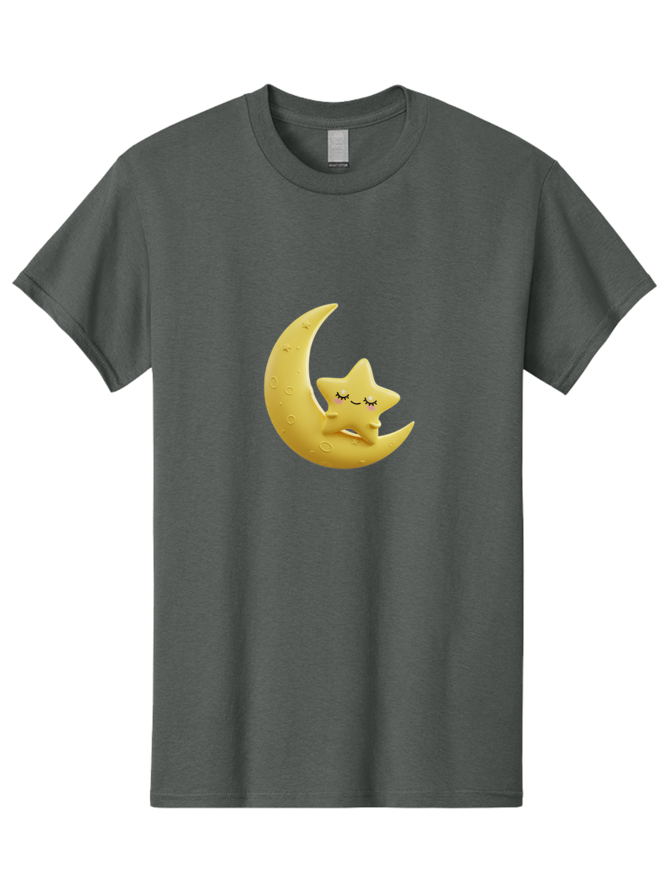 Star-Sleeping-On-Crescent-Moon Men'S Graphic Tee, 100% Cotton, Comfortable Casual Summer Wear, Machine Washable, Cute Star, Sleeping Star, Crescent Moon, Cartoon Character, Kawaii, Adorable, Whimsical Design, Dreamy, Nursery Decor, Yellow Hue, Bad706