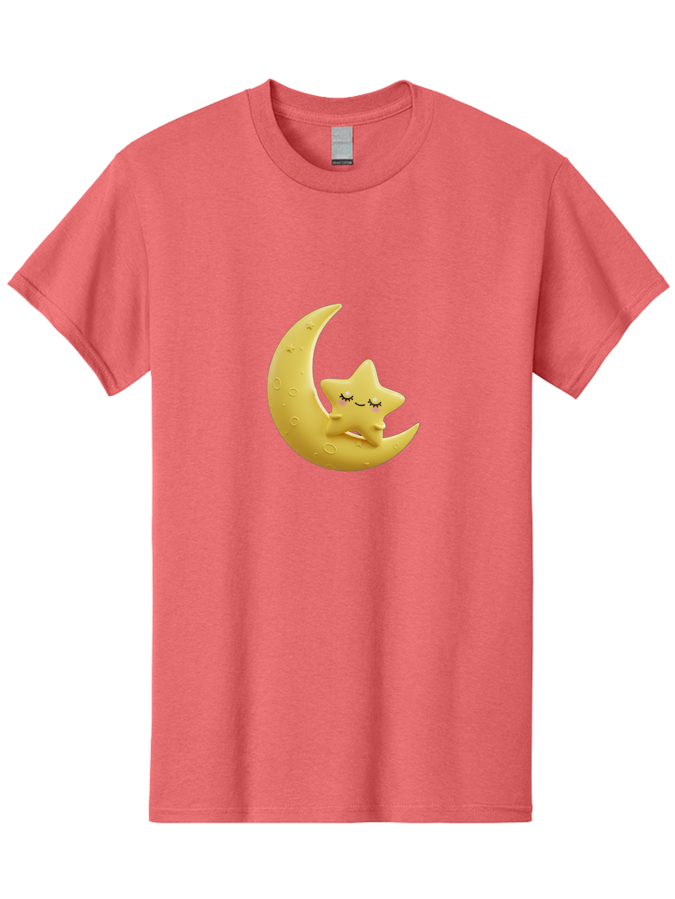 Star-Sleeping-On-Crescent-Moon Men'S Graphic Tee, 100% Cotton, Comfortable Casual Summer Wear, Machine Washable, Cute Star, Sleeping Star, Crescent Moon, Cartoon Character, Kawaii, Adorable, Whimsical Design, Dreamy, Nursery Decor, Yellow Hue, Bad706