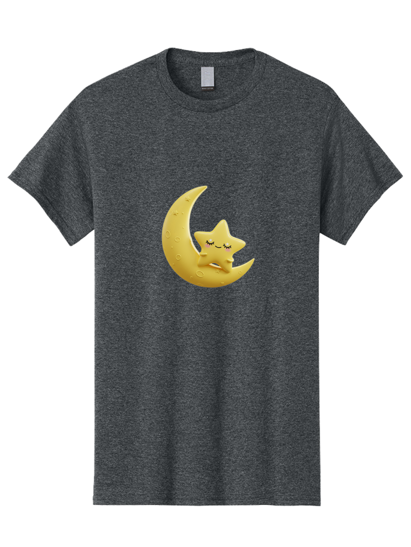 Star-Sleeping-On-Crescent-Moon Men'S Graphic Tee, 100% Cotton, Comfortable Casual Summer Wear, Machine Washable, Cute Star, Sleeping Star, Crescent Moon, Cartoon Character, Kawaii, Adorable, Whimsical Design, Dreamy, Nursery Decor, Yellow Hue, Bad706