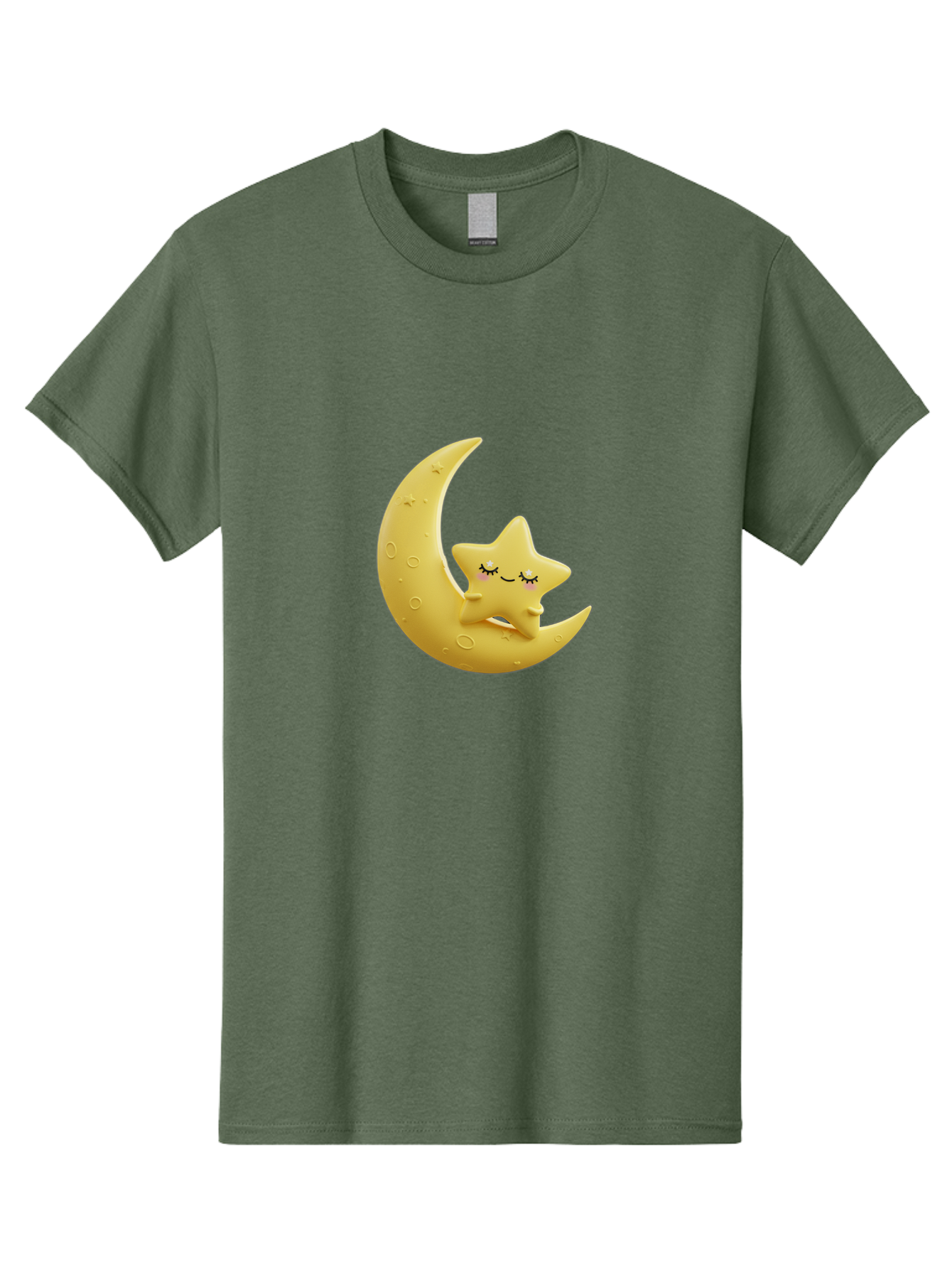 Star-Sleeping-On-Crescent-Moon Men'S Graphic Tee, 100% Cotton, Comfortable Casual Summer Wear, Machine Washable, Cute Star, Sleeping Star, Crescent Moon, Cartoon Character, Kawaii, Adorable, Whimsical Design, Dreamy, Nursery Decor, Yellow Hue, Bad706