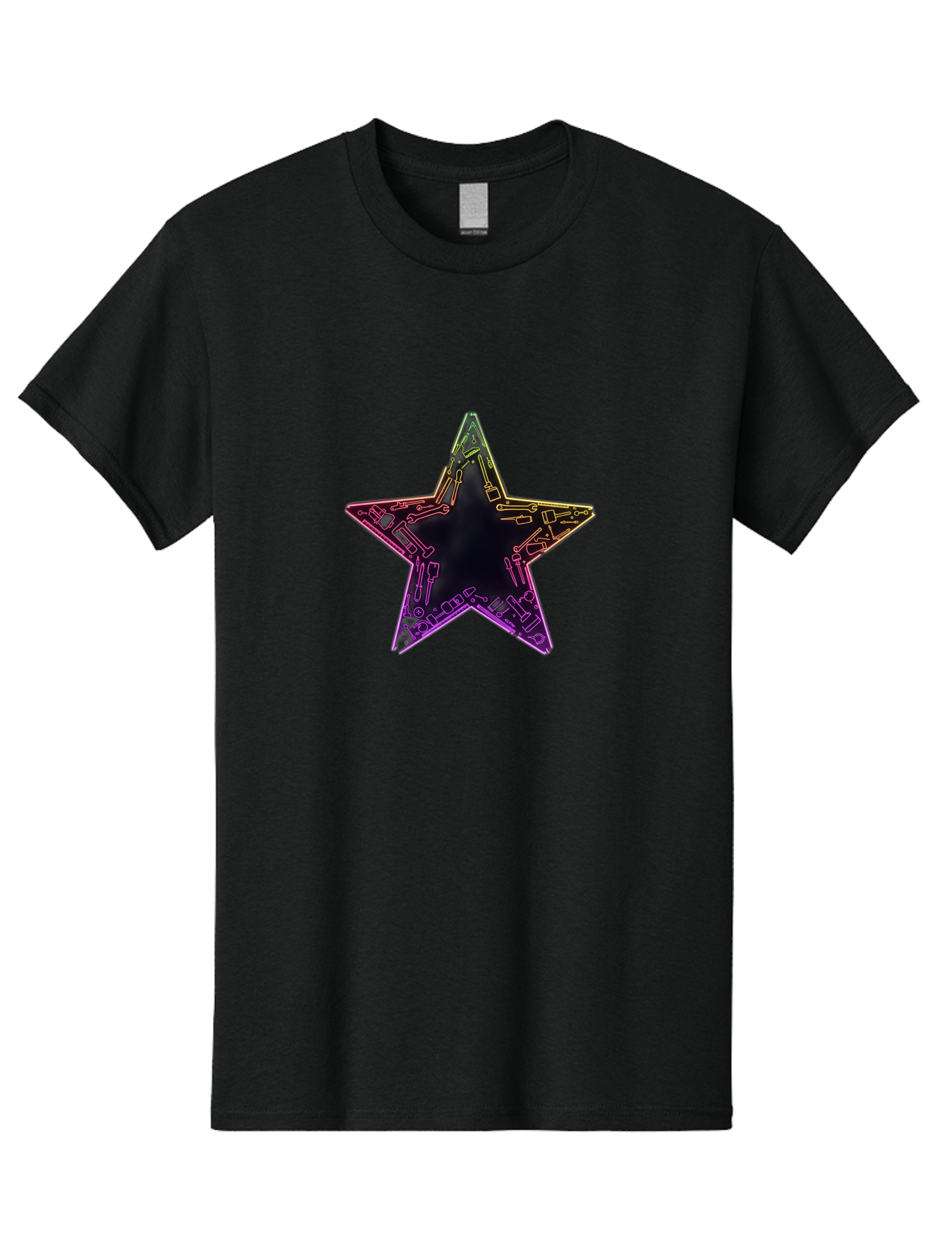 Star Men'S Graphic Tee, 100% Cotton, Comfortable Casual Summer Wear, Machine Washable, Five-Pointed Star, Iridescent Sheen, Holographic Effect, Black Center, Purple And Gold Outline, Steampunk-Inspired Design, Clockwork Mechanisms, Futuristic, Bad708