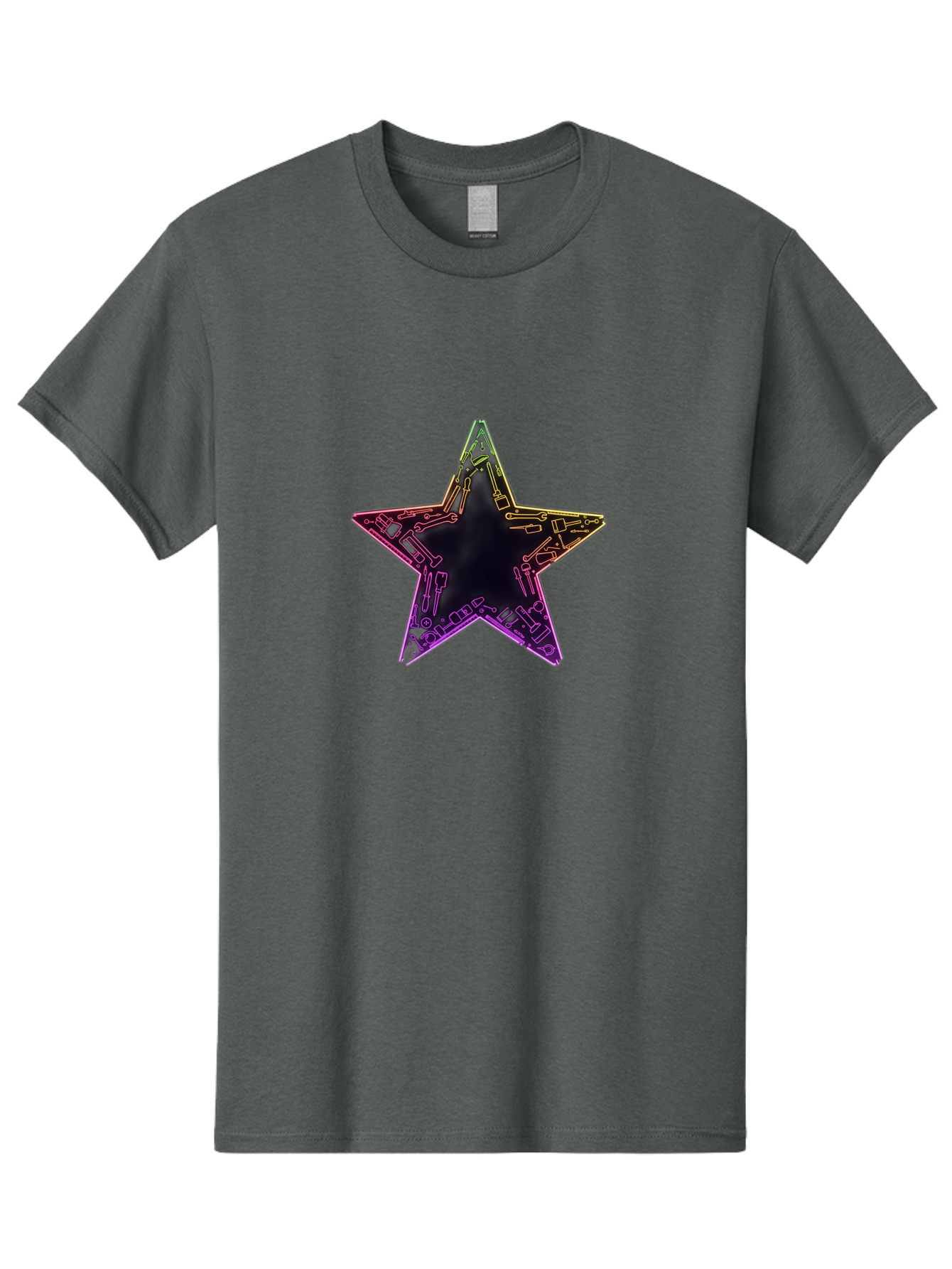 Star Men'S Graphic Tee, 100% Cotton, Comfortable Casual Summer Wear, Machine Washable, Five-Pointed Star, Iridescent Sheen, Holographic Effect, Black Center, Purple And Gold Outline, Steampunk-Inspired Design, Clockwork Mechanisms, Futuristic, Bad708