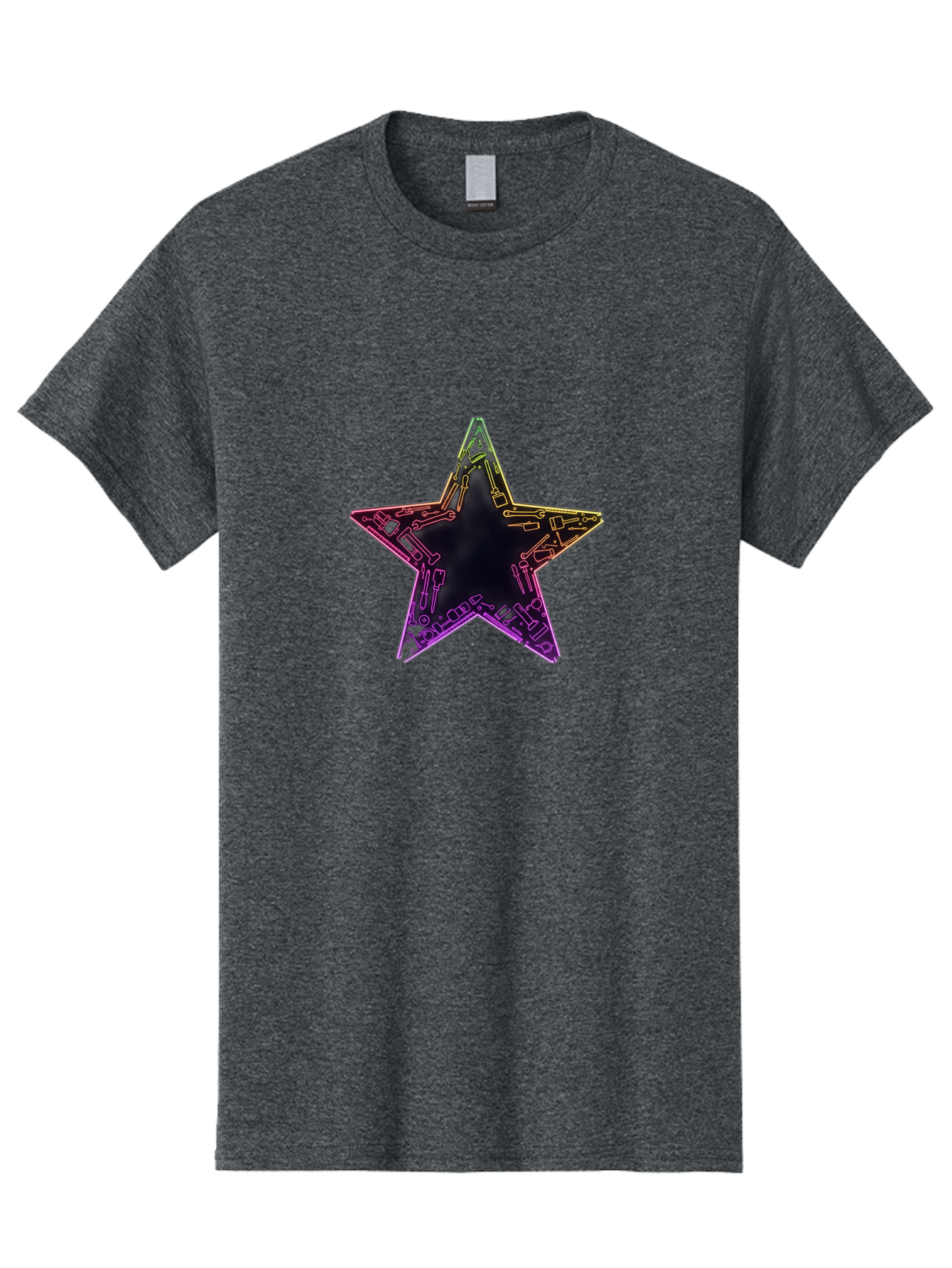 Star Men'S Graphic Tee, 100% Cotton, Comfortable Casual Summer Wear, Machine Washable, Five-Pointed Star, Iridescent Sheen, Holographic Effect, Black Center, Purple And Gold Outline, Steampunk-Inspired Design, Clockwork Mechanisms, Futuristic, Bad708