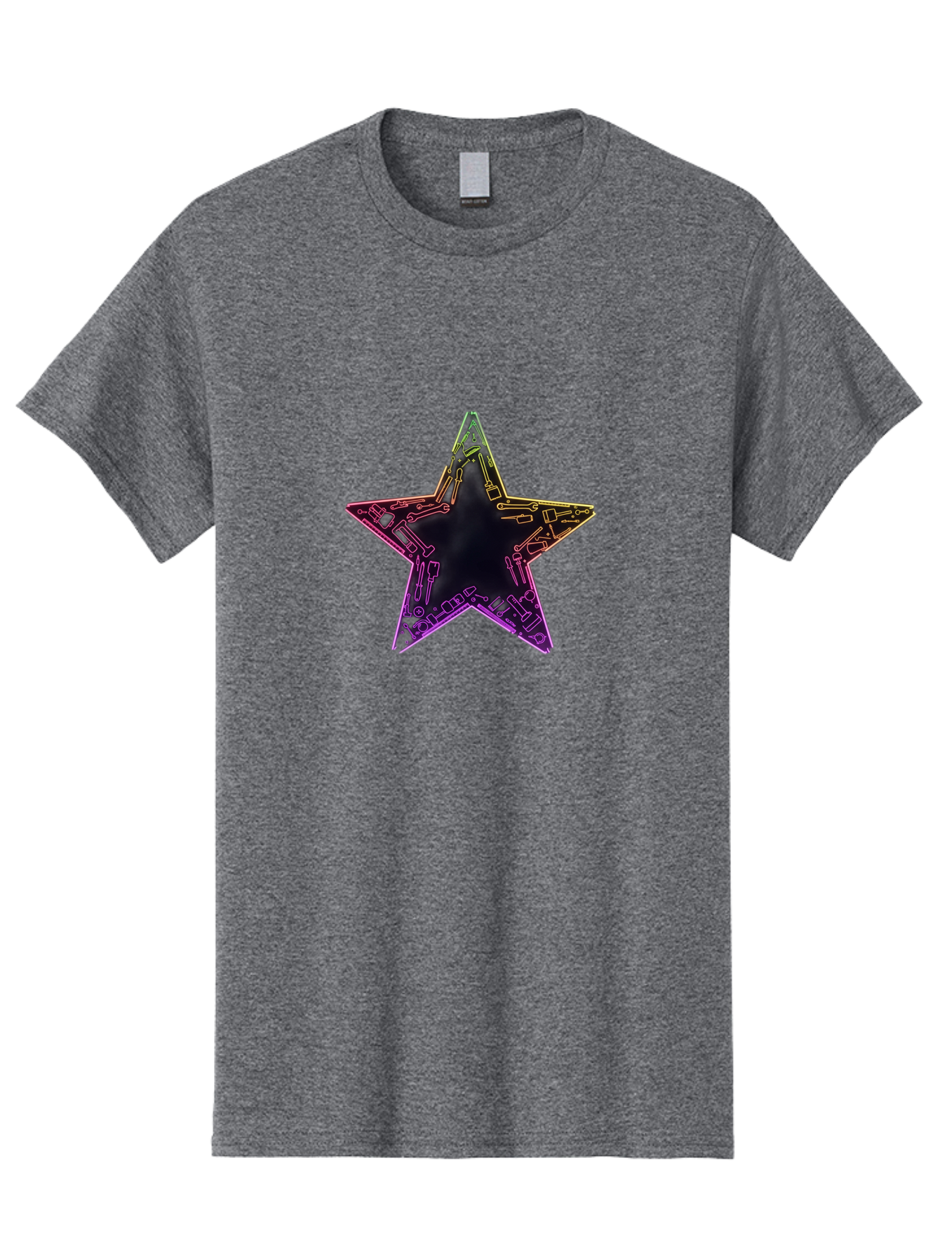 Star Men'S Graphic Tee, 100% Cotton, Comfortable Casual Summer Wear, Machine Washable, Five-Pointed Star, Iridescent Sheen, Holographic Effect, Black Center, Purple And Gold Outline, Steampunk-Inspired Design, Clockwork Mechanisms, Futuristic, Bad708