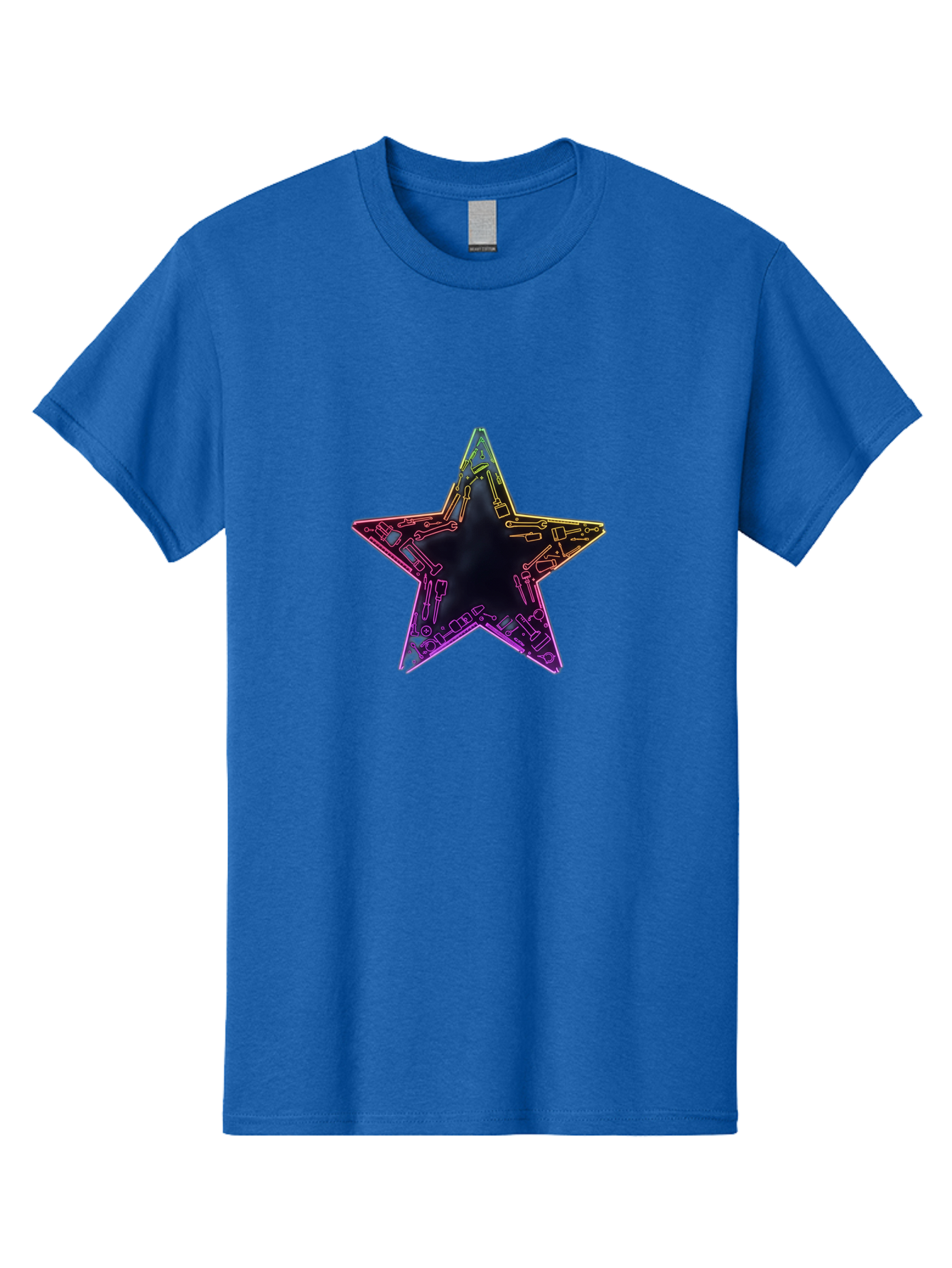 Star Men'S Graphic Tee, 100% Cotton, Comfortable Casual Summer Wear, Machine Washable, Five-Pointed Star, Iridescent Sheen, Holographic Effect, Black Center, Purple And Gold Outline, Steampunk-Inspired Design, Clockwork Mechanisms, Futuristic, Bad708