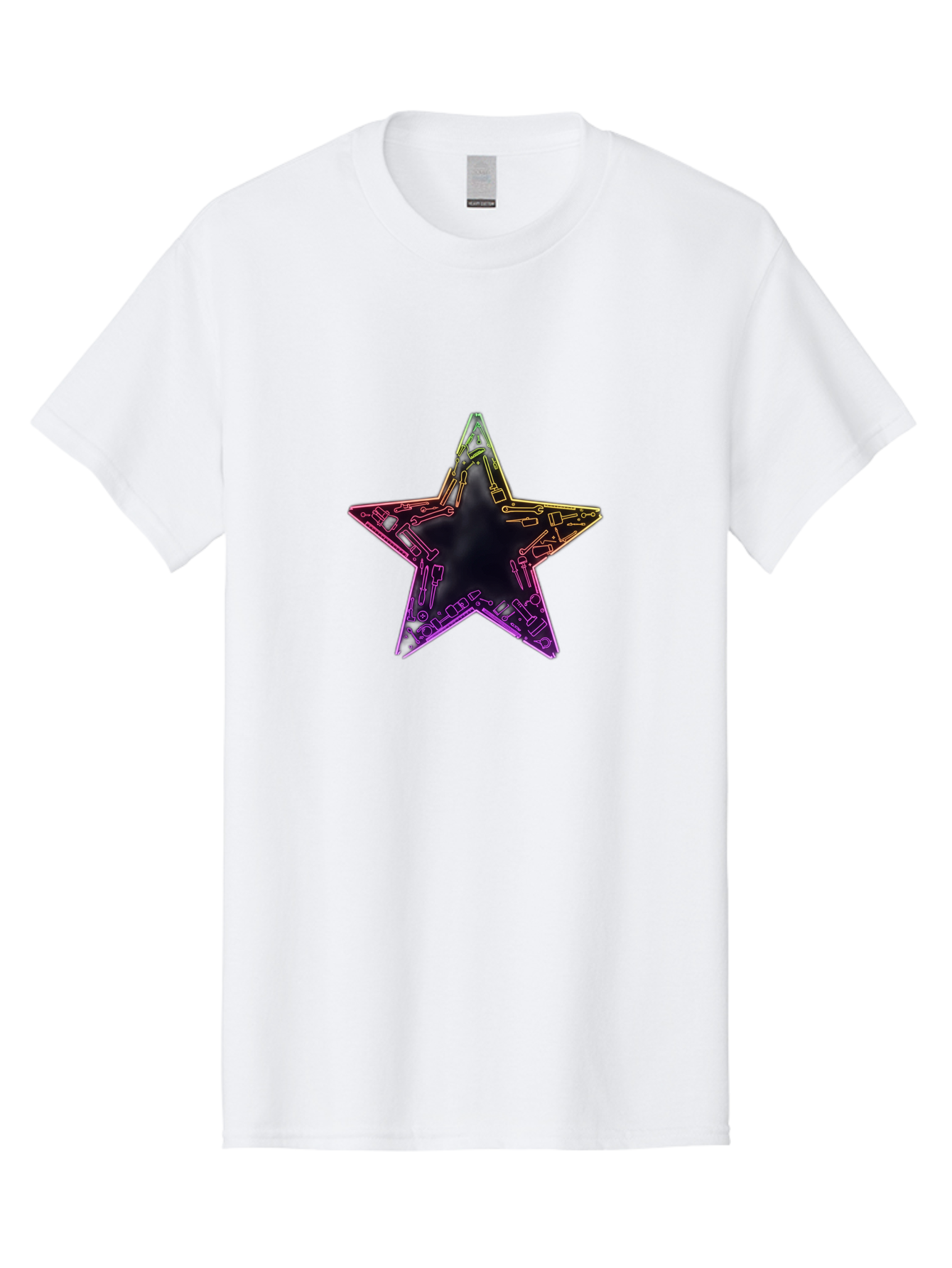 Star Men'S Graphic Tee, 100% Cotton, Comfortable Casual Summer Wear, Machine Washable, Five-Pointed Star, Iridescent Sheen, Holographic Effect, Black Center, Purple And Gold Outline, Steampunk-Inspired Design, Clockwork Mechanisms, Futuristic, Bad708