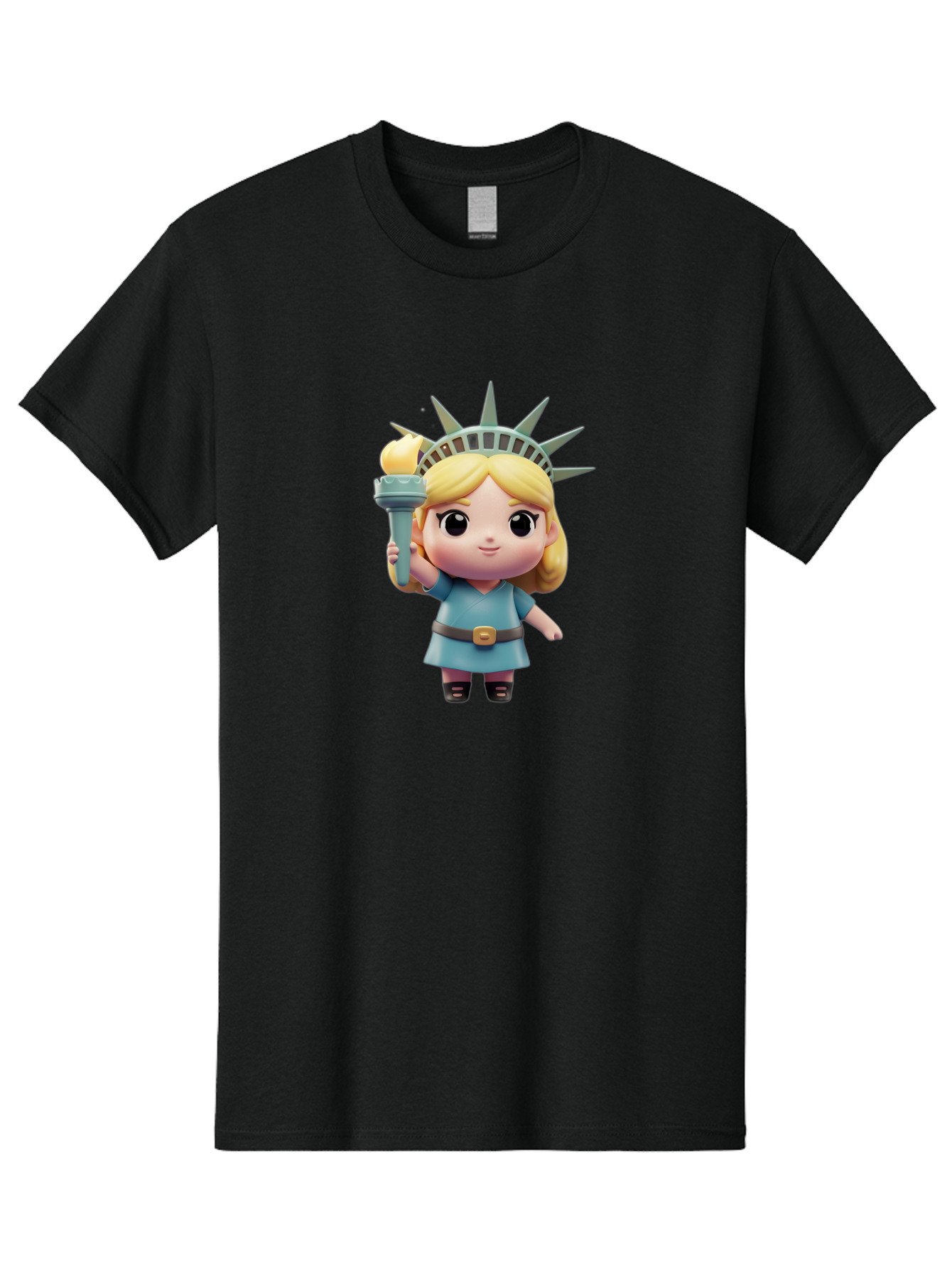Statue-Of-Liberty-Girl-1 Men'S Graphic Tee, 100% Cotton, Comfortable Casual Summer Wear, Machine Washable, Statue Of Liberty Figurine, Cute Cartoon Character, Liberty Crown, Torch Held High, Liberty Symbol, New York City Icon, Bad710